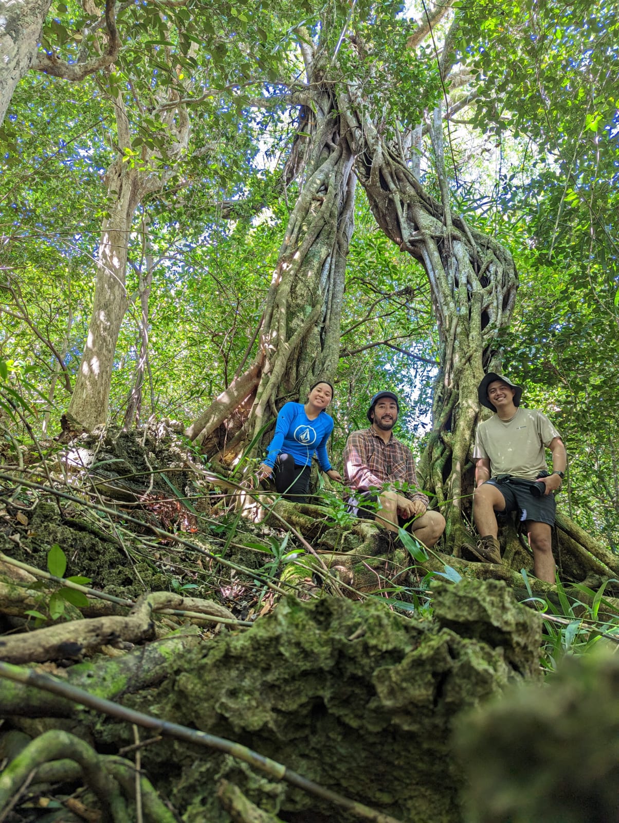 From left, biological technician Rachel Prado, project director Jimmy T. Camacho, and lead biologist CJ Paulino.