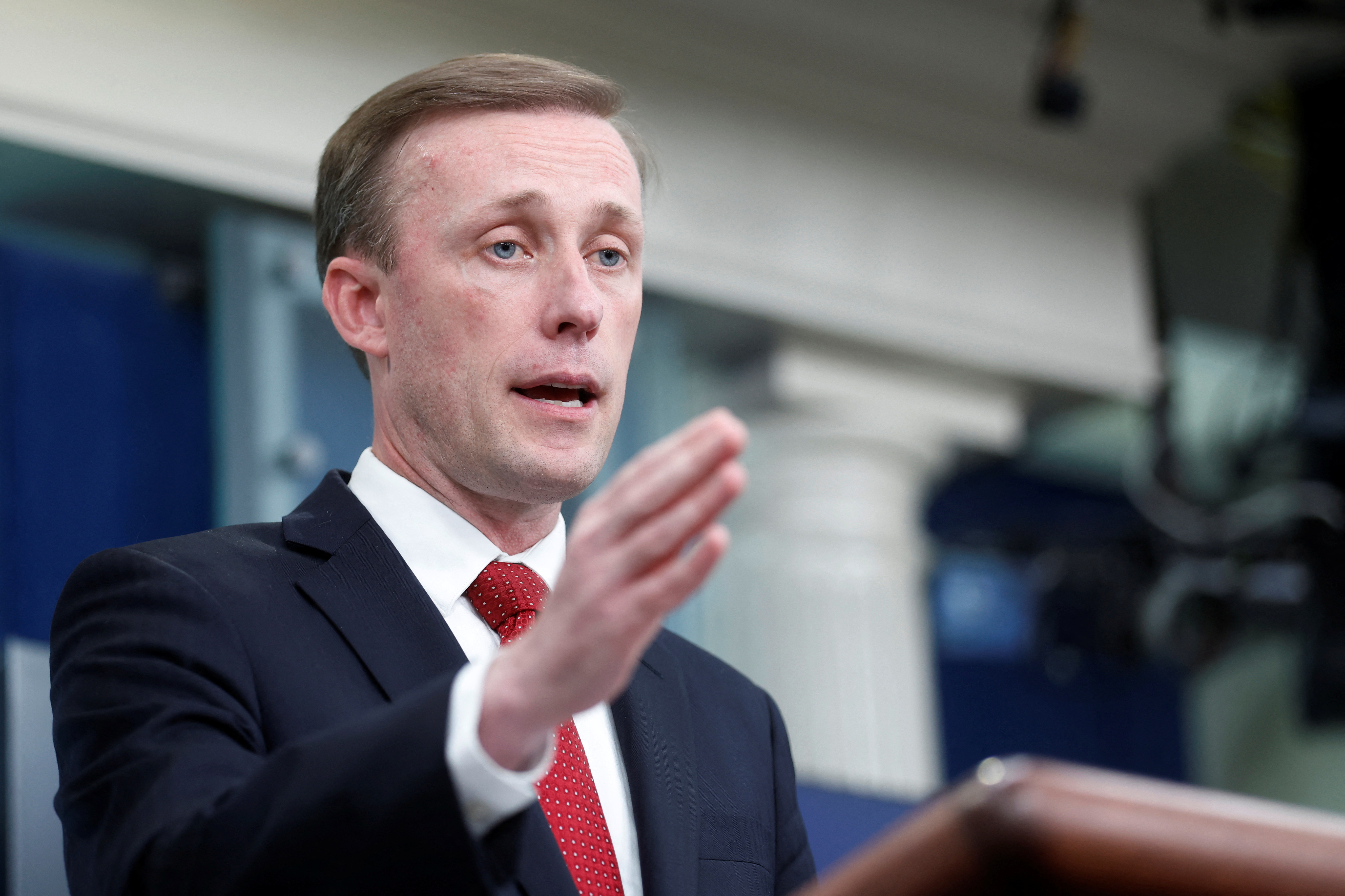 FILE PHOTO: White House National Security Advisor Jake Sullivan addresses the daily press briefing at the White House in Washington, U.S. September 30, 2022. REUTERS/Jonathan Ernst