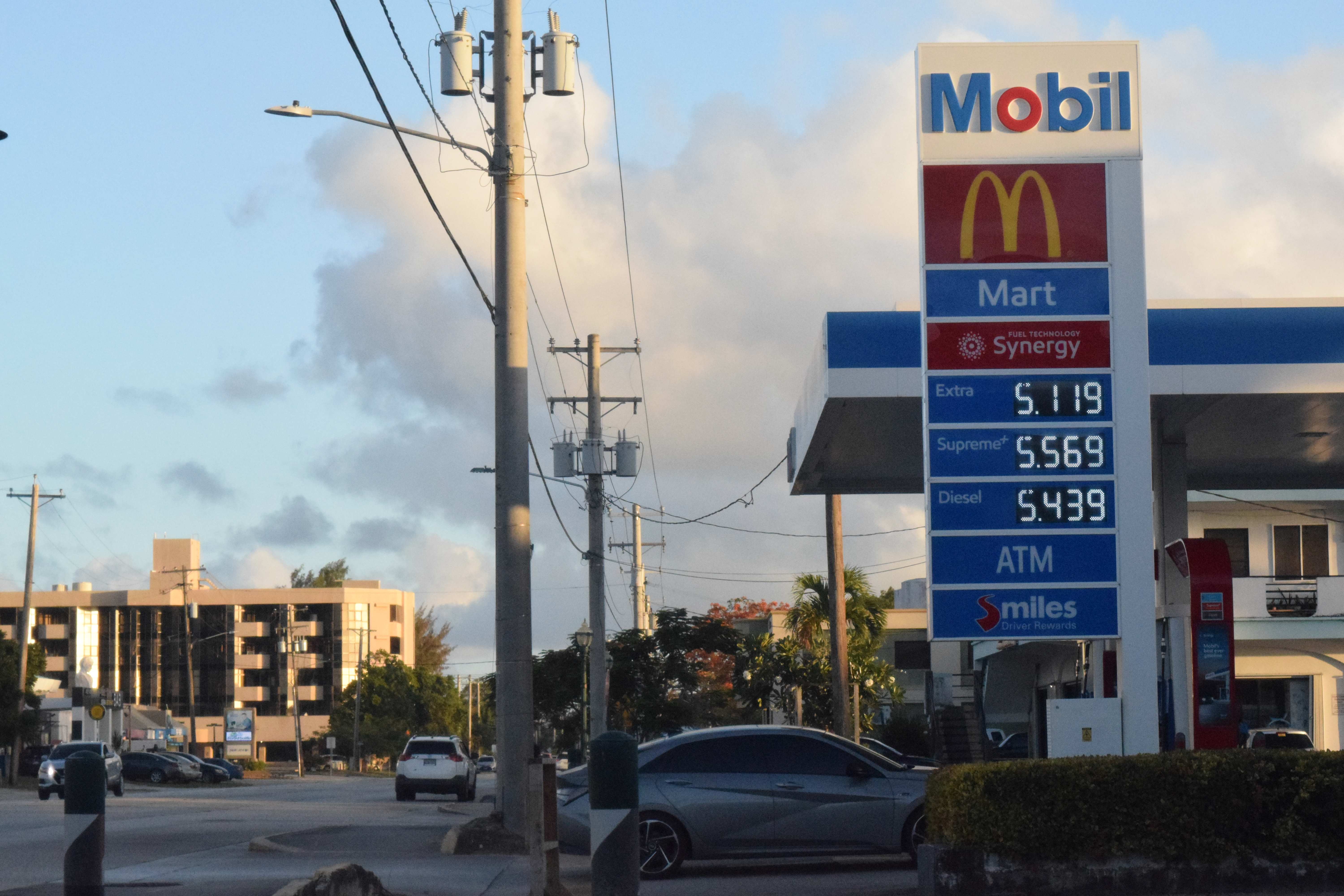 Mobil Oil Marianas on Beach Road in Garapan displays its new prices on Tuesday.
