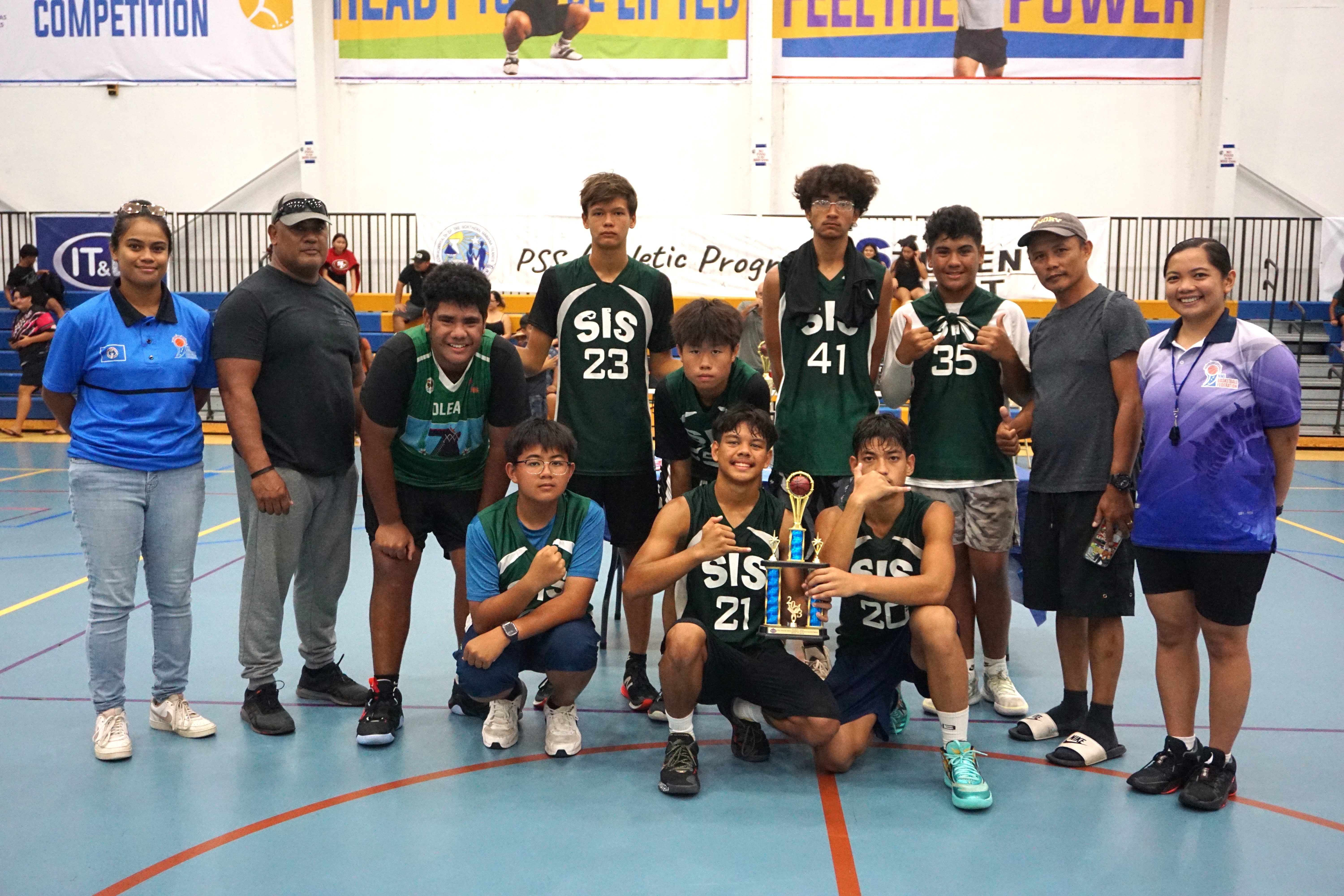 Saipan International School team members pose with the 2nd place trophy at the MHS gym on Saturday, May 13, 2023.