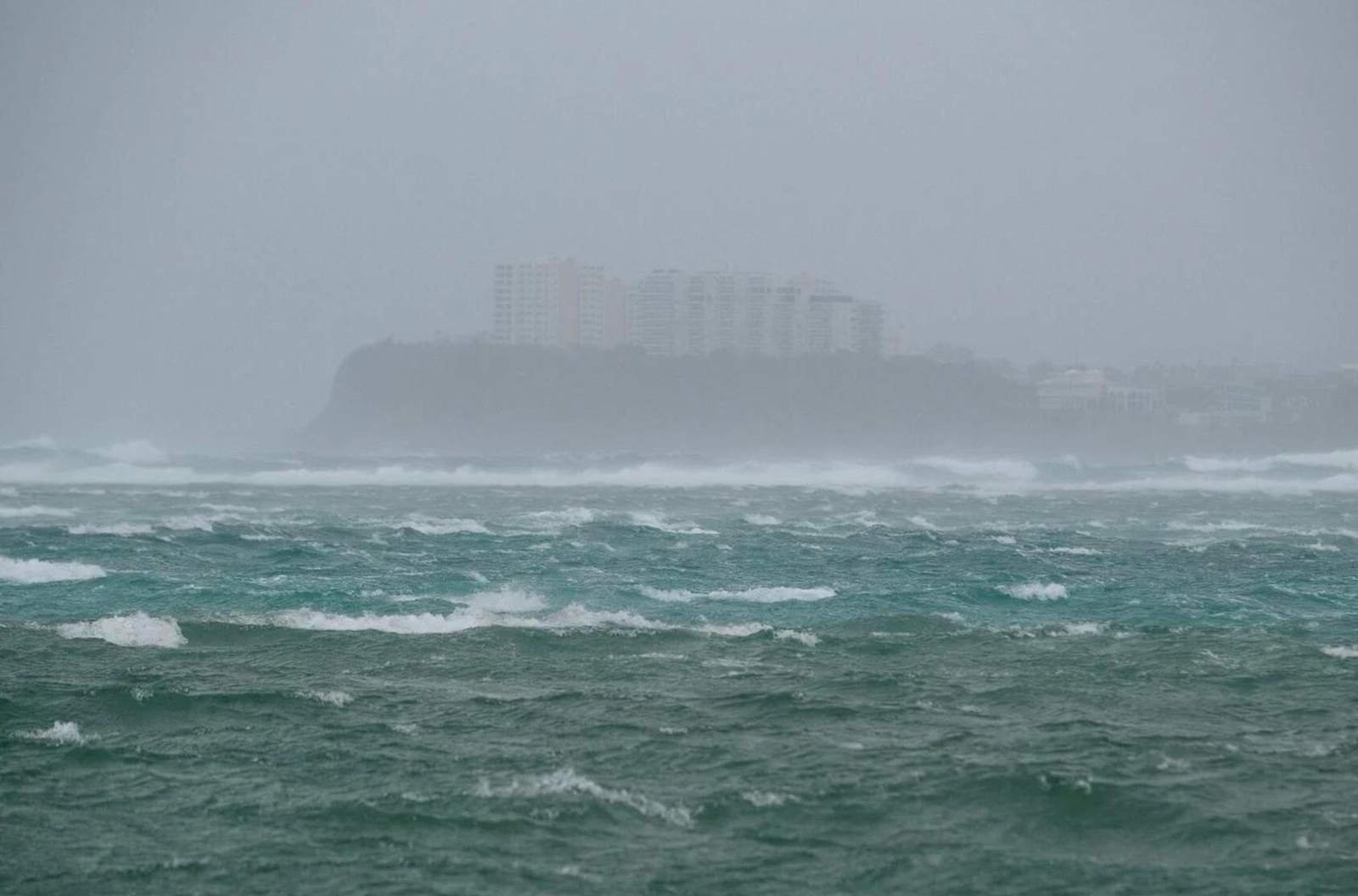 Waves crash on Hagåtña Bay in the wake of Typhoon Mawar on Wednesday.