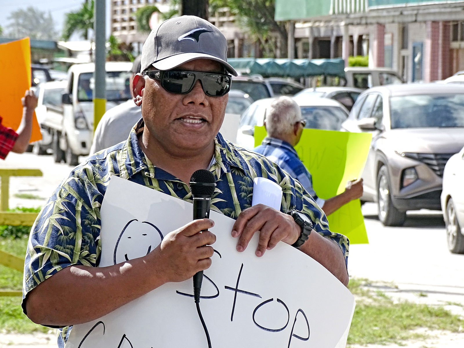 “We won’t stand and watch people waste away our benefits," Bikinian Tommy Leer told a protest at the Bikini local government town hall this week about elected leaders' wiping out the Bikini Resettlement Trust Fund. The fund had provided aid to displaced islanders since 1982.