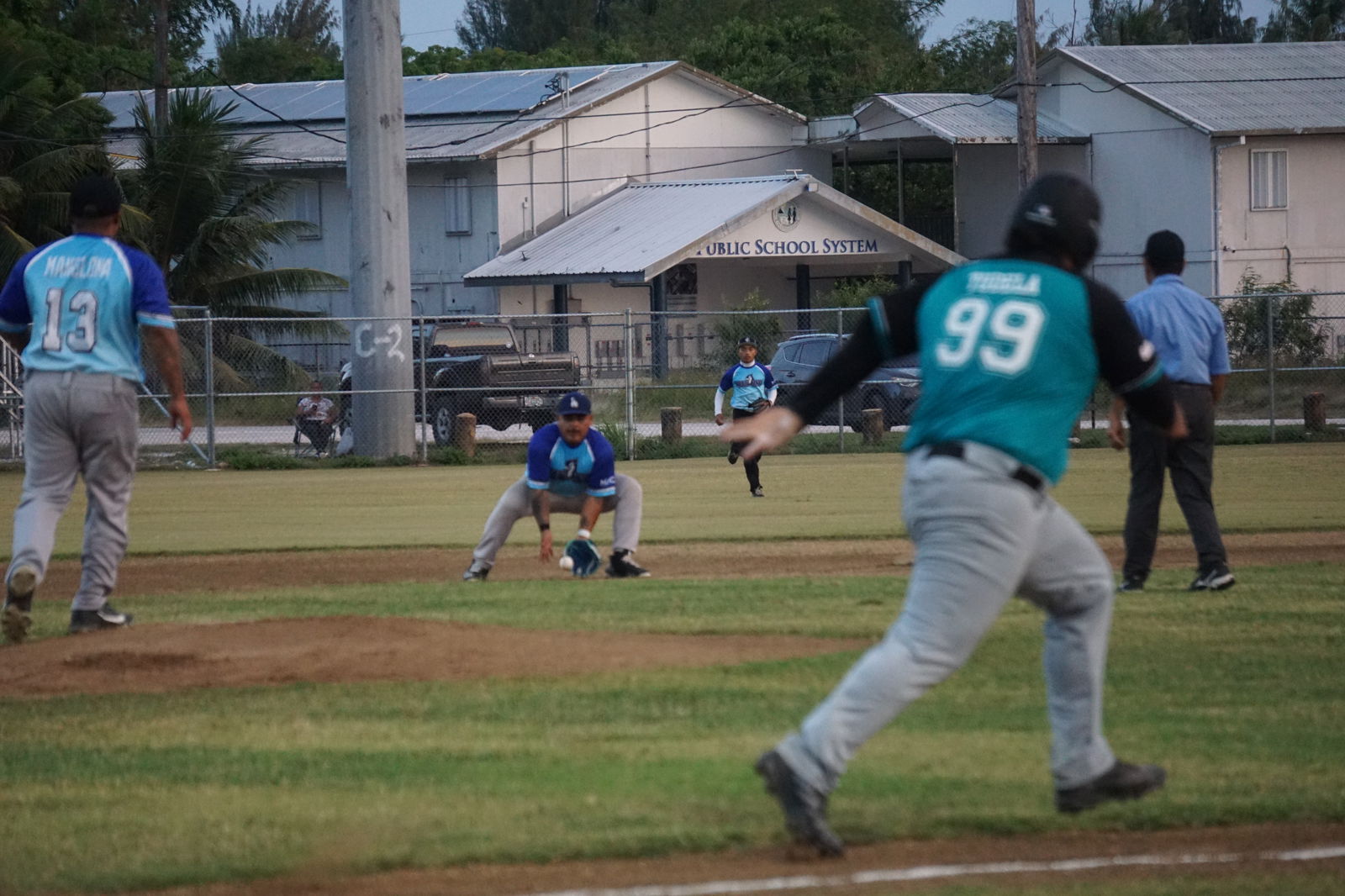 Blue Jay's shortstop Kier Agda secures the grounder and completes the double play against the D9er's in a Tan Holdings Saipan Baseball League game on Thursday at the Francisco "Tan Ko" Palacios Baseball Field.