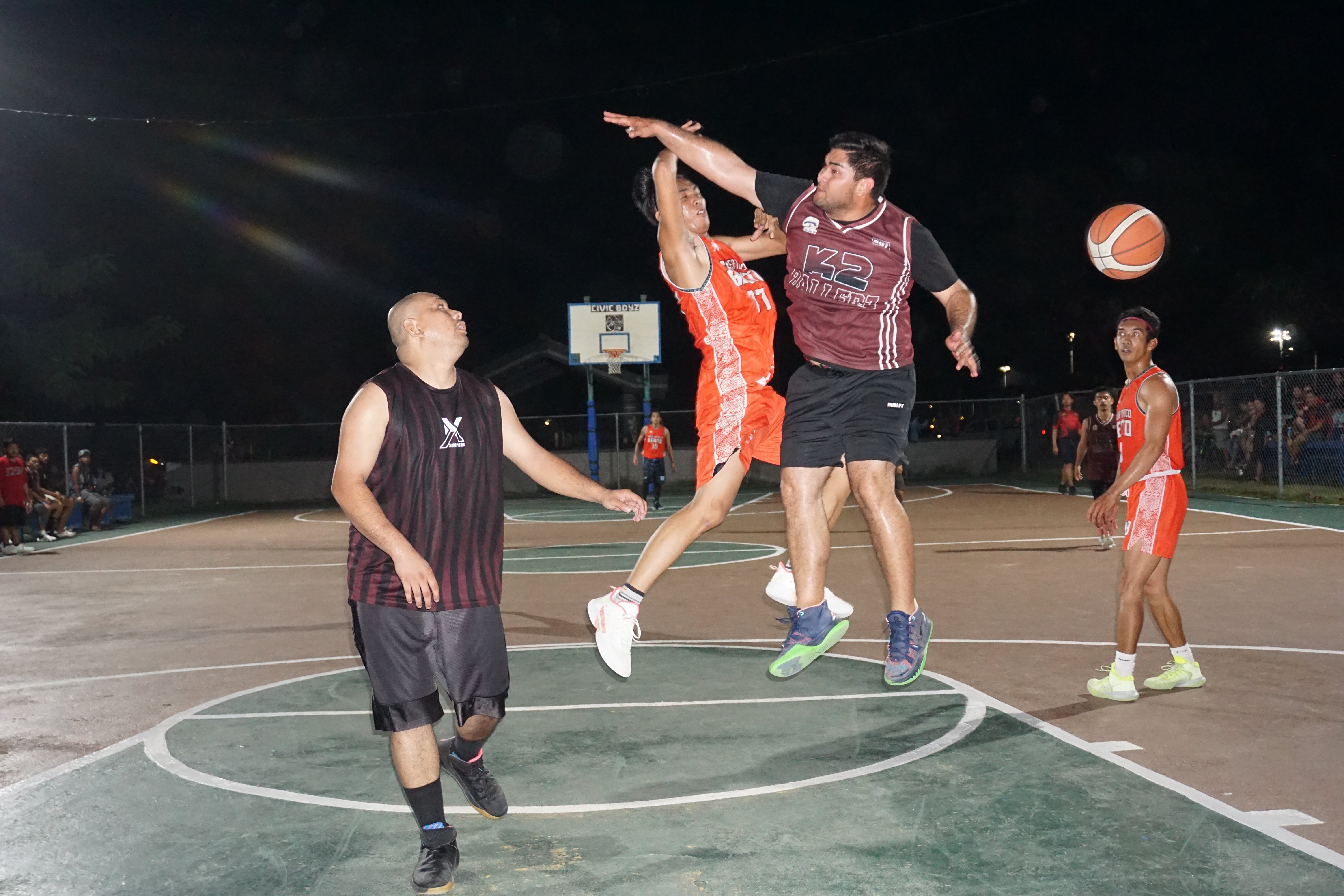 Puerto Rico Bento's J-eric Leon gets fouled in midair as he goes up for the shot during a Saipan Centennial Lions Club Invitational Basketball League game Tuesday at the Civic Center basketball court.