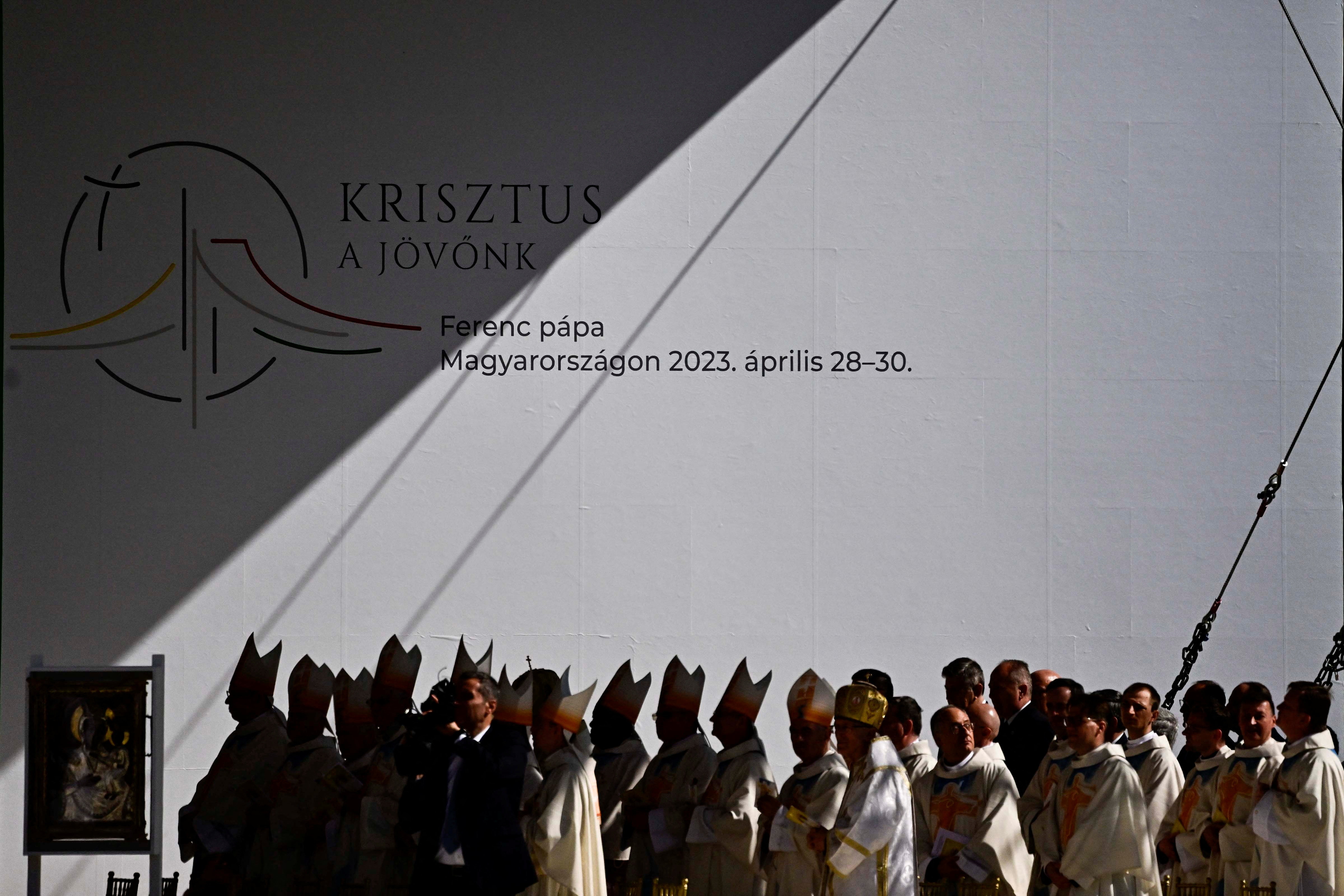 Clergy attend a holy mass led by Pope Francis at the Kossuth Lajos Square during his apostolic journey in Budapest, Hungary, April 30, 2023. REUTERS/Marton Monus  