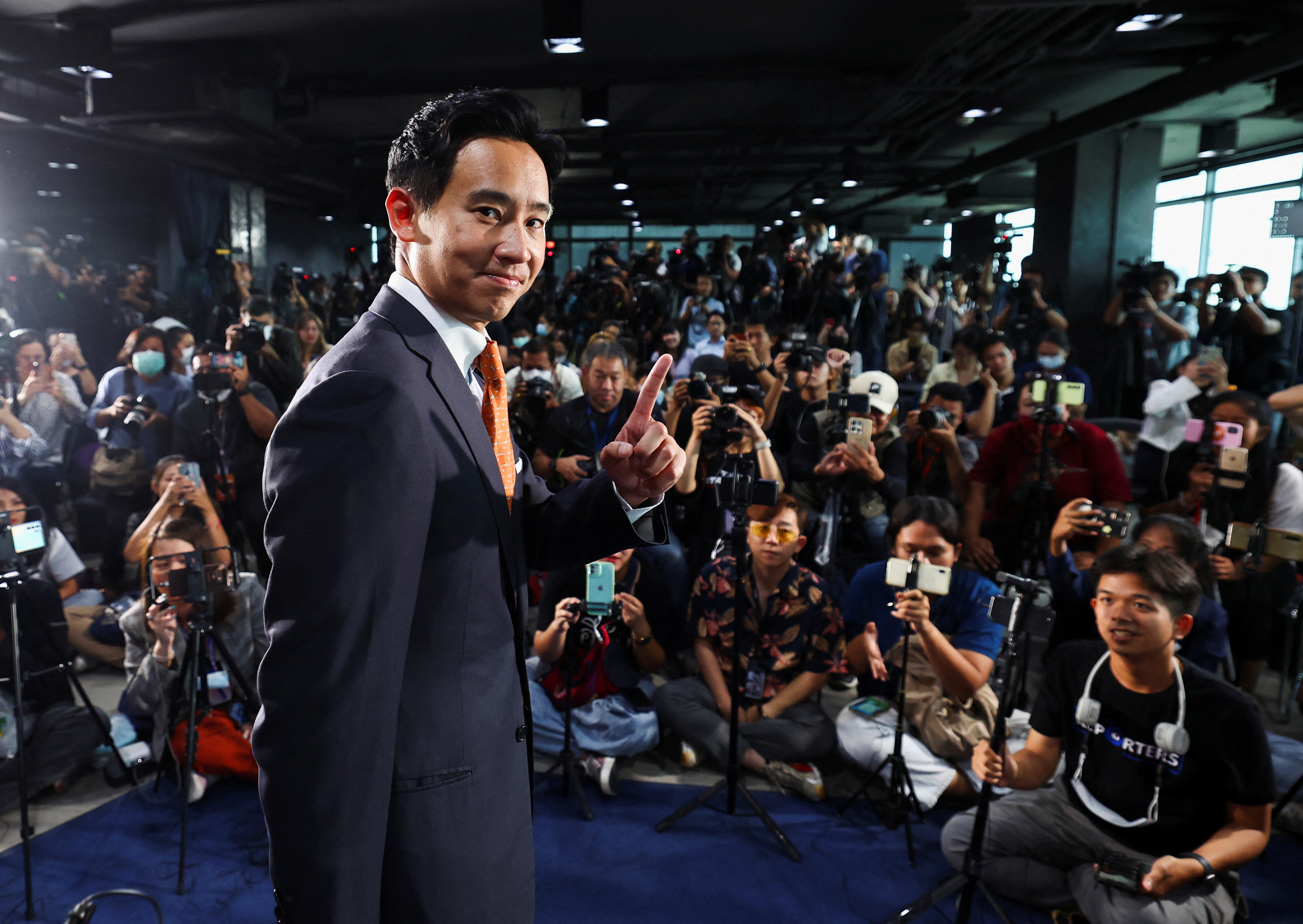 Move Forward Party leader and prime ministerial candidate, Pita Limjaroenrat, attends a press conference following the general election, at the party's headquarters in Bangkok, Thailand, May 15, 2023. REUTERS/Athit Perawongmetha