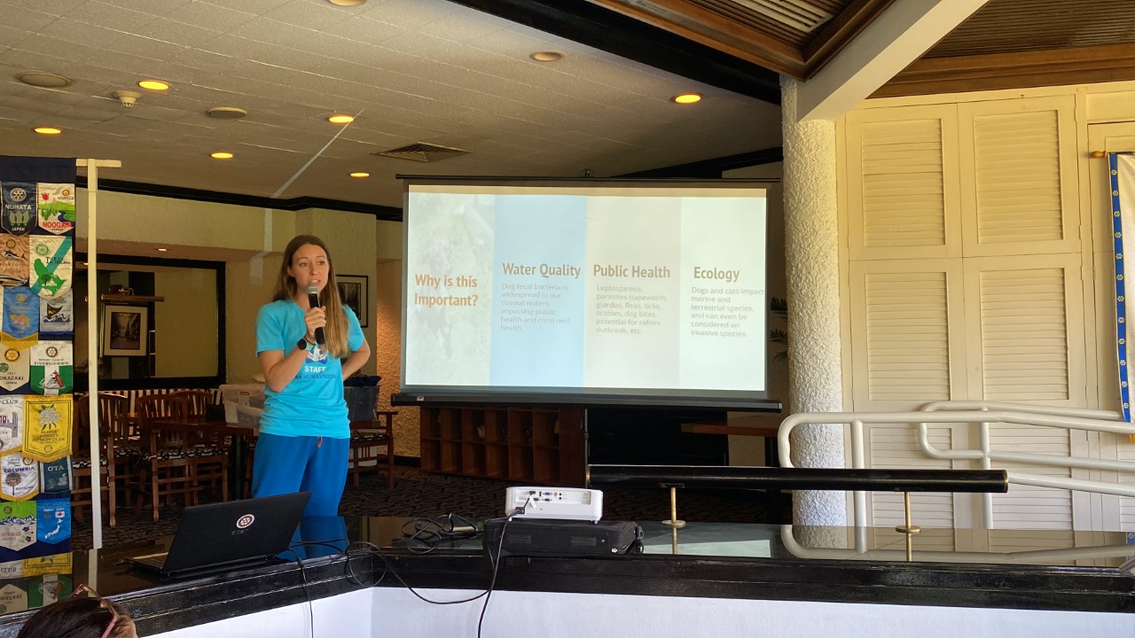 Lauren Cabrera, president of the Saipan Humane Society, makes a presentation at the Saipan Rotary Club meeting on Tuesday.