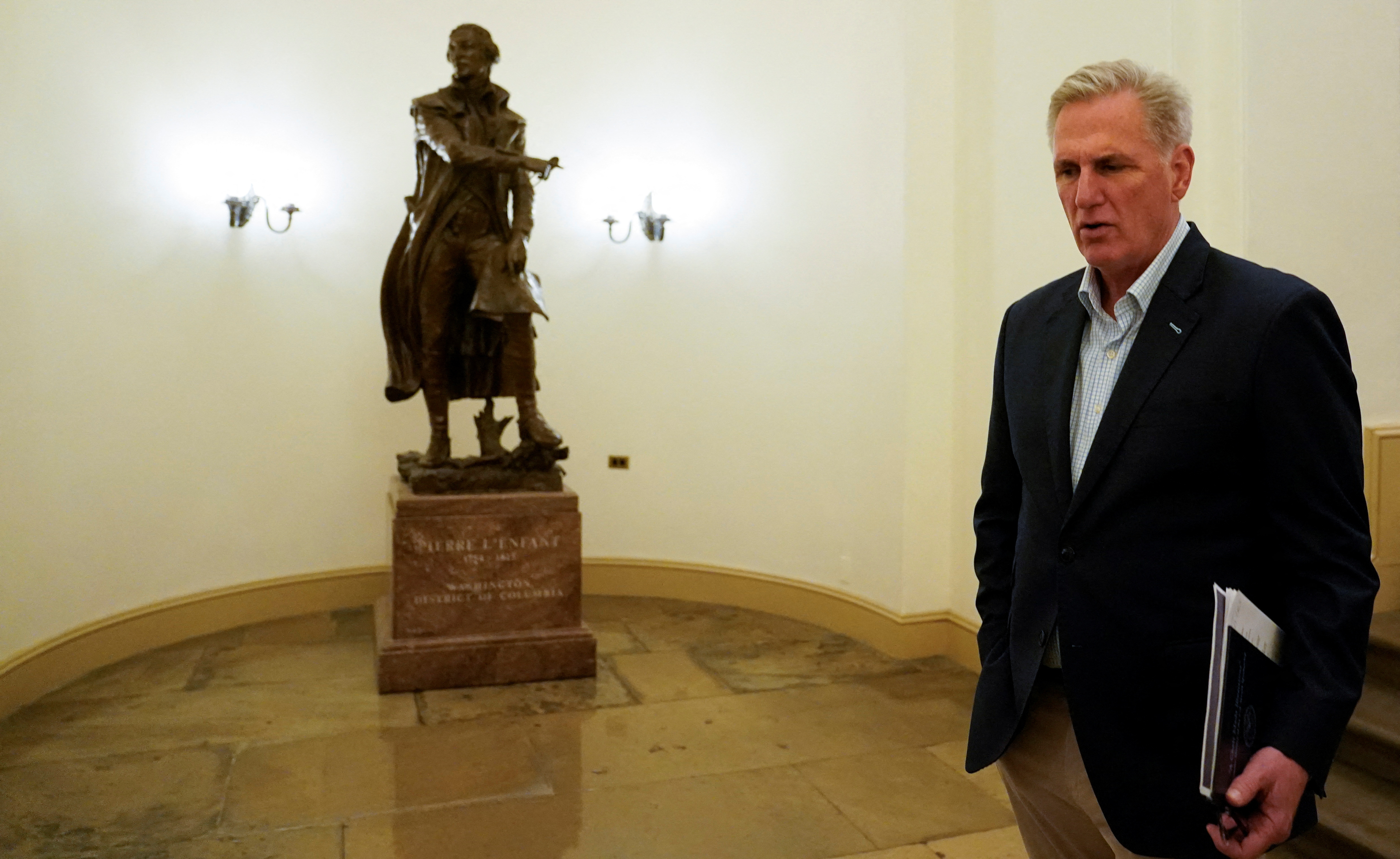 U.S. House Speaker Kevin McCarthy (R-CA) departs after reaching a tentative deal with President Joe Biden to raise the United States' debt ceiling and avoid a catastrophic default, at the U.S. Capitol in Washington, U.S. May 27, 2023. REUTERS/Nathan Howard