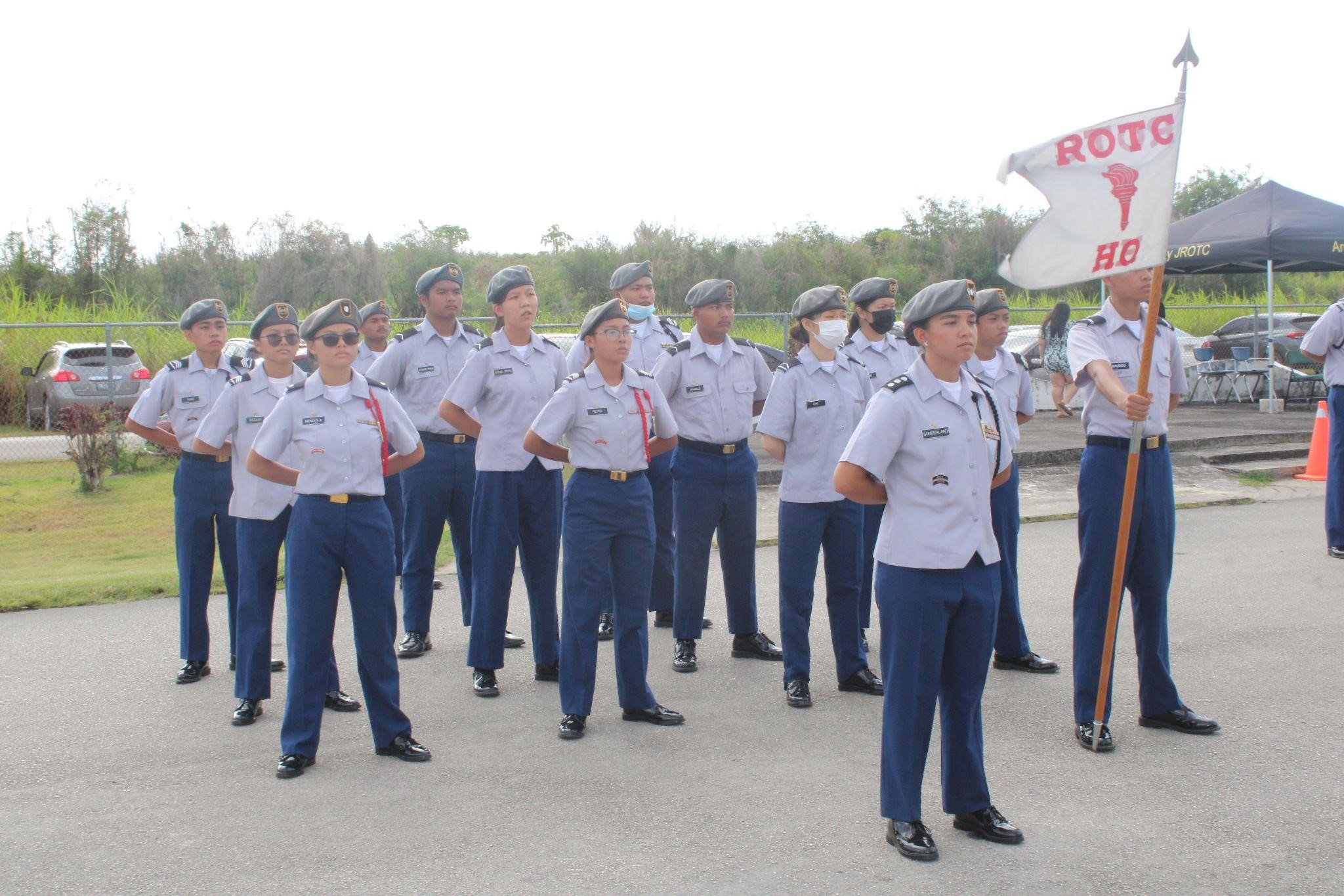 The HQ Company at parade rest.