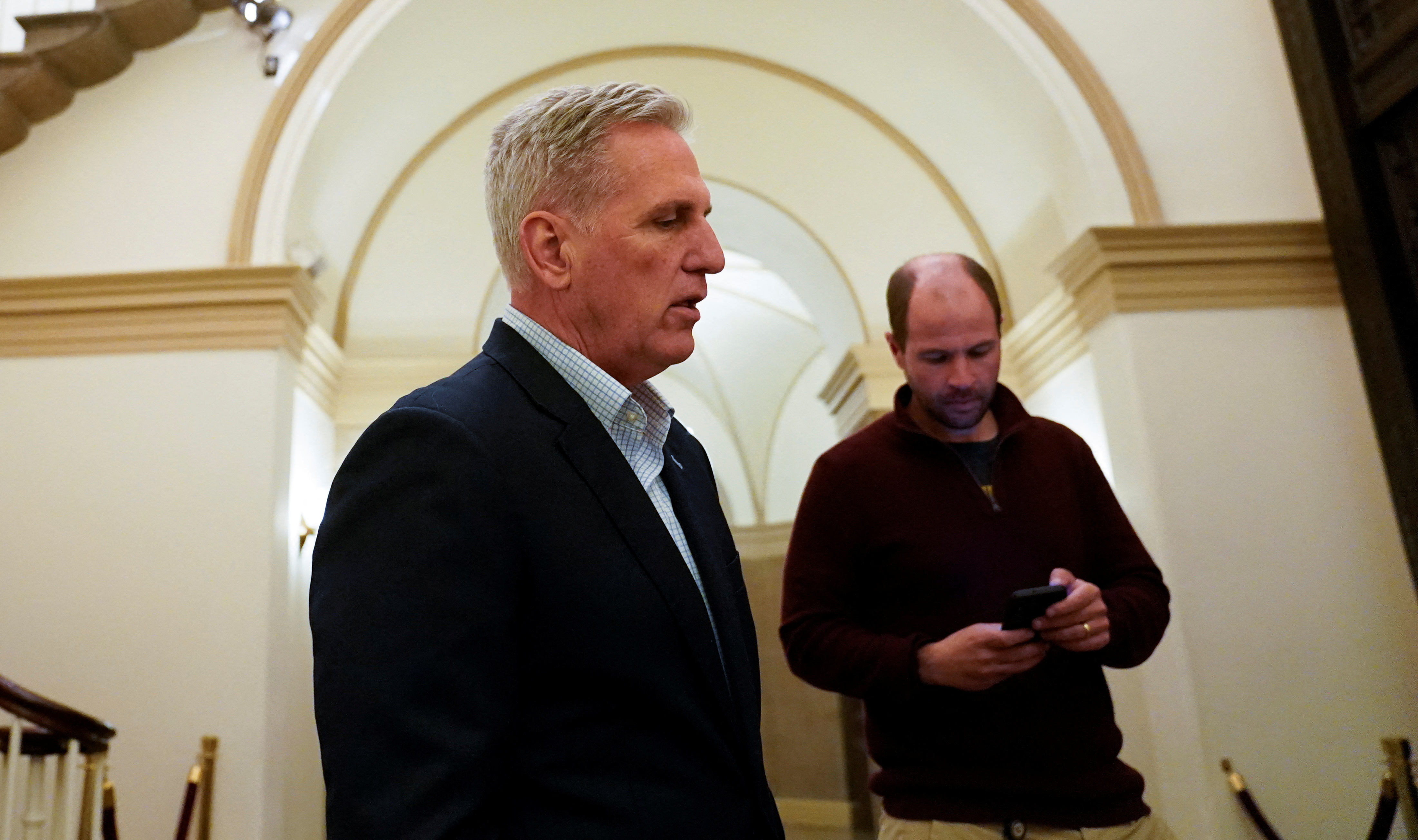 U.S. House Speaker Kevin McCarthy (R-CA) stops to speak with reporters after reaching a tentative deal with President Joe Biden to raise the United States' debt ceiling and avoid a catastrophic default, at the U.S. Capitol in Washington, U.S. May 27, 2023. REUTERS/Nathan Howard