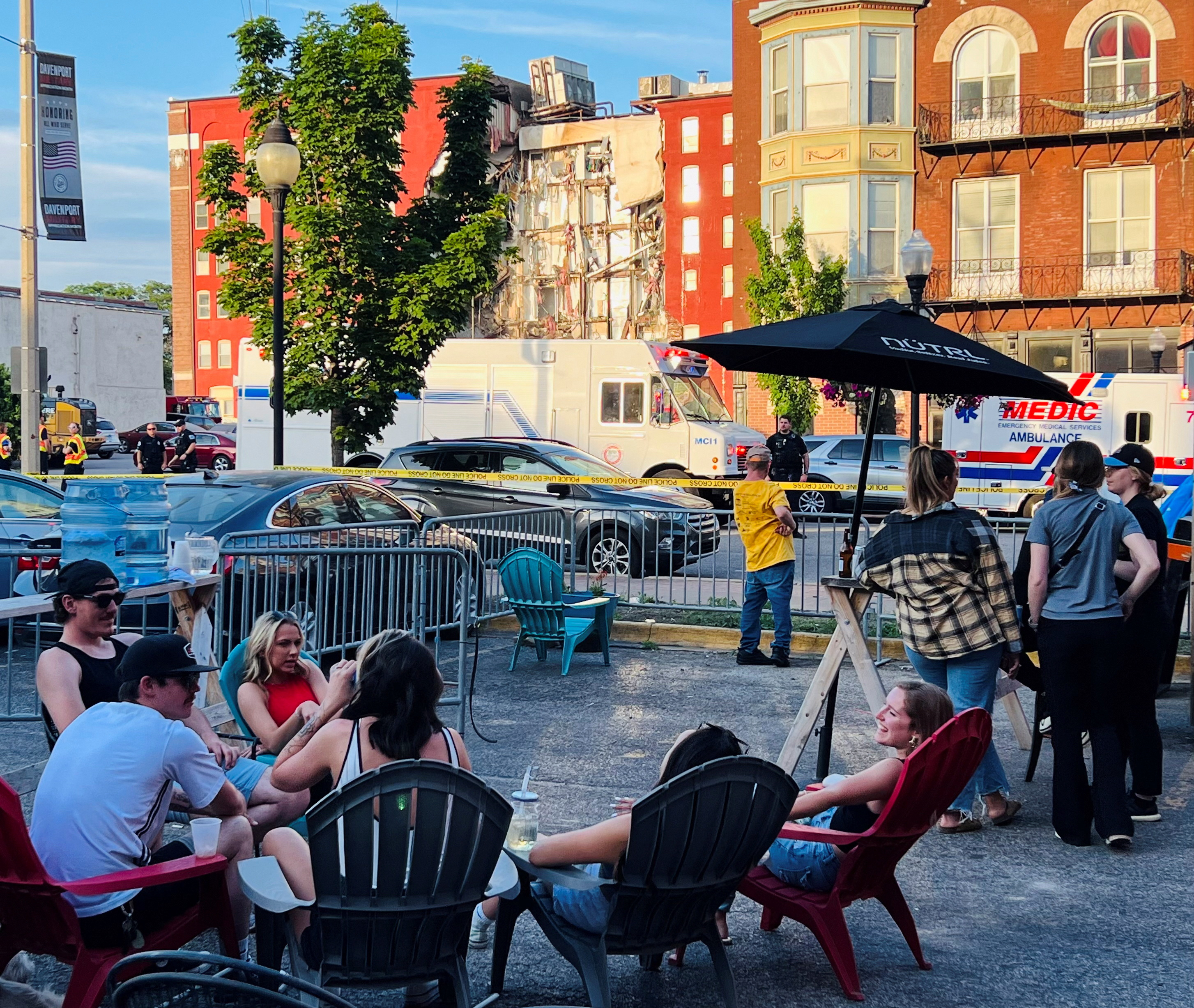 A view of a collapsed apartment building in Davenport, Iowa, U.S.,May 28, 2023 this picture obtained from social media. Twitter @JohnBlunk/via REUTERS