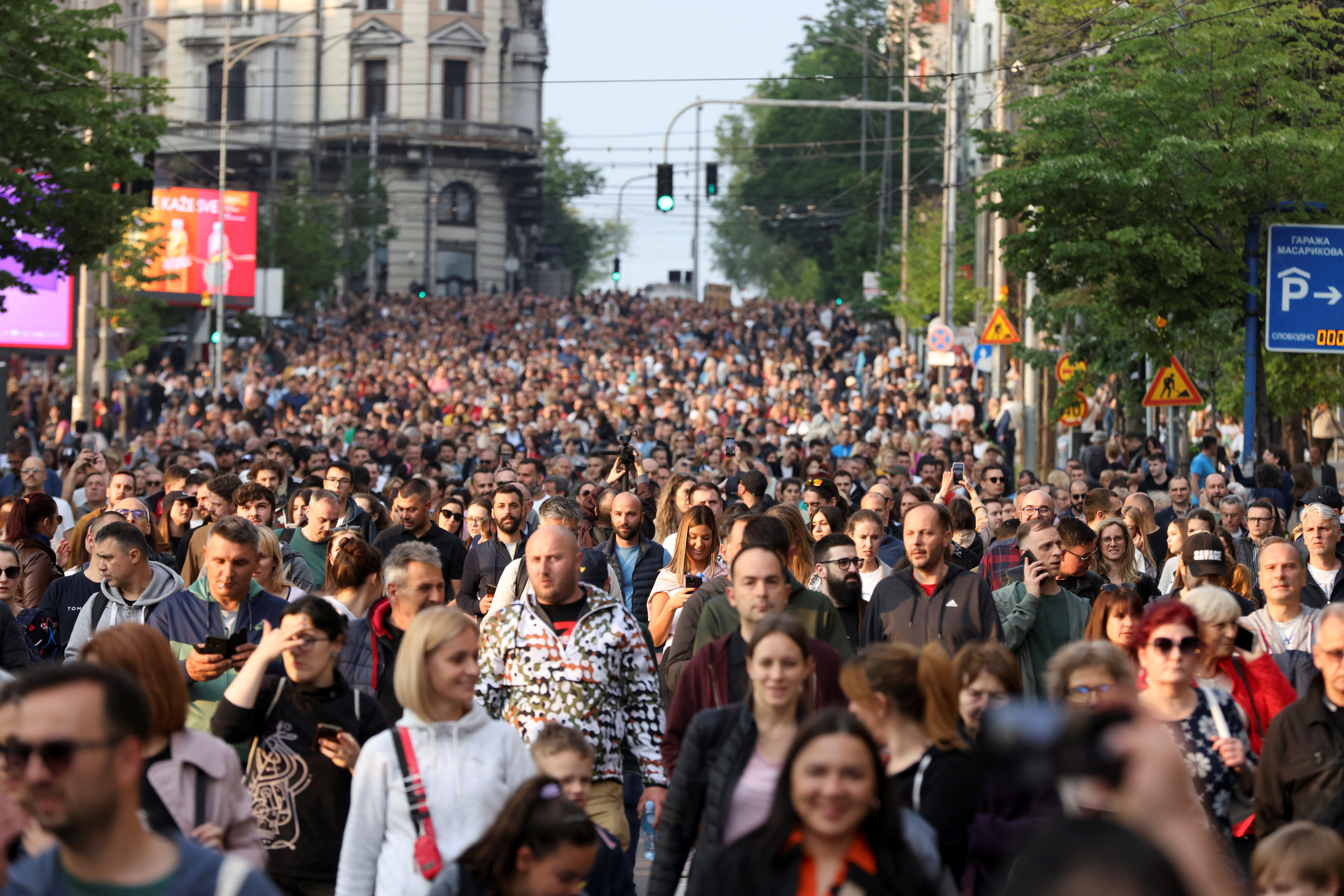 Serbia's main opposition parties protest against violence and in reaction to the two mass shootings in the same week, that have shaken the country, in Belgrade, Serbia, May 19, 2023. REUTERS/Marko Djurica