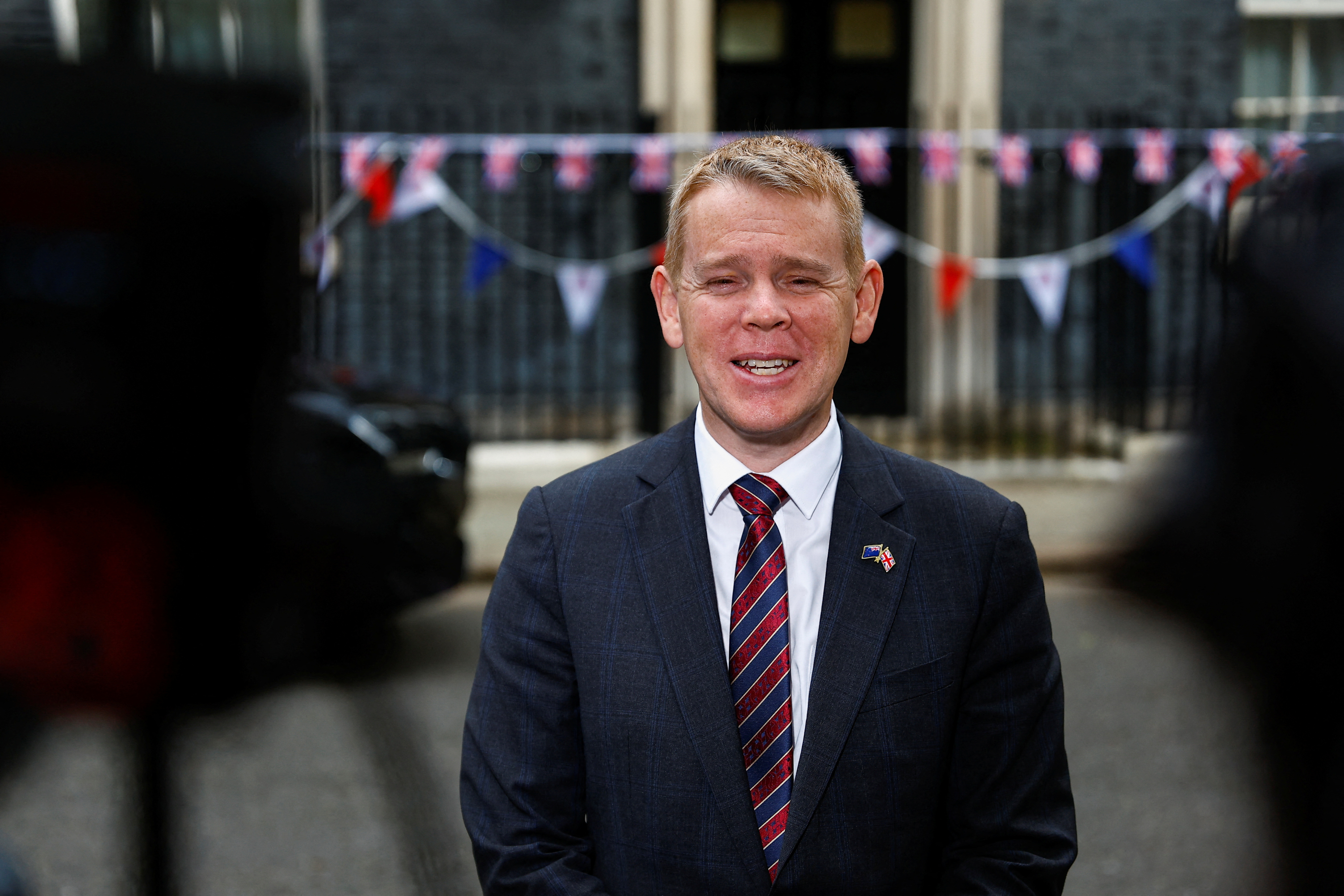 FILE PHOTO: New Zealand's Prime Minister Chris Hipkins speaks to the media, after his meeting with British Prime Minister Rishi Sunak at Downing Street in London, Britain May 5, 2023. REUTERS/Peter Nicholls