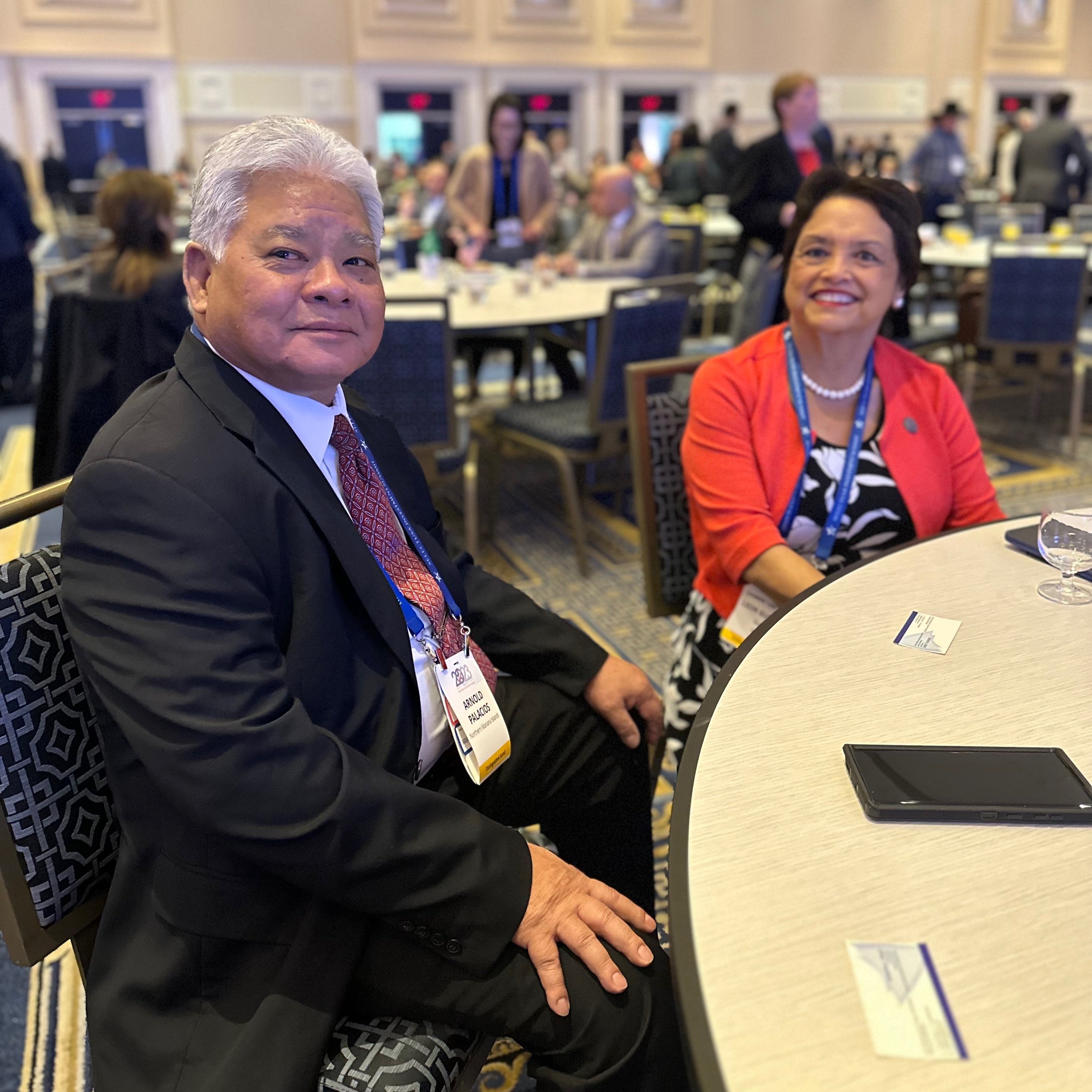 CNMI Gov. Arnold I. Palacios with Guam Gov. Lou Leon Guerrero during one of the opening events of the 2023 SelectUSA Investment Summit at the Gaylord National Resort and Convention Center in National Harbor, MD.