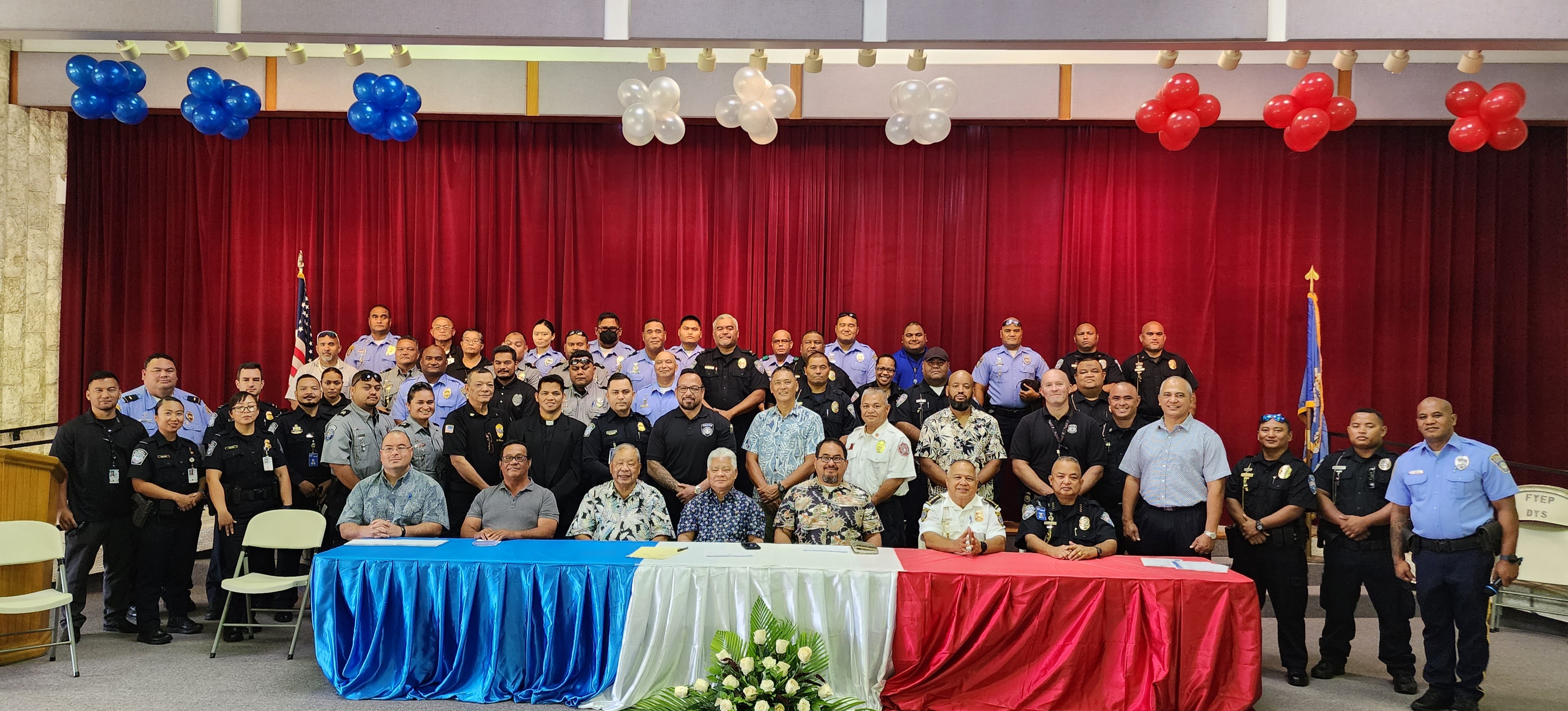 Gov. Arnold I. Palacios and Lt. Gov. David M. Apatang on Friday proclaimed the week of May 14-20 as CNMI Police Week, the week of May 20-26 as National Safe Boating Week, the week of May 22-June 4, as Click It Or Ticket Mobilization, and May 15 as Peace Officers’ Memorial Day.  Joining the governor  and lt. governor were Department of Public Safety Commissioner Clement R. Bermudes, other CNMI officials, DPS officers,  law enforcement and emergency and medical services department heads, and members of the community.