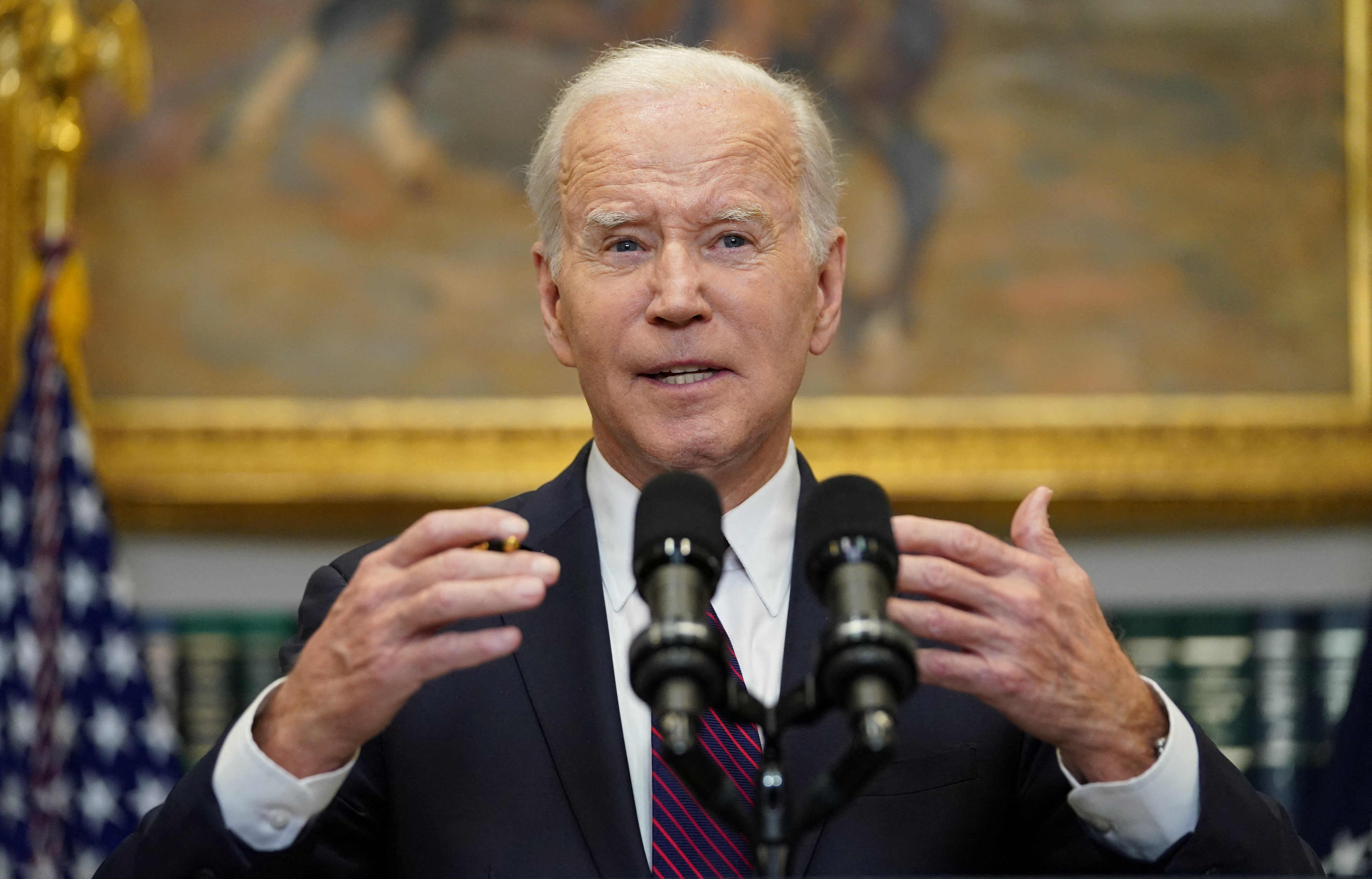 FILE PHOTO: U.S. President Joe Biden speaks to reporters in the Roosevelt Room after holding debt limit talks with U.S. House Speaker Kevin McCarthy (R-CA), Senate Republican Leader Mitch McConnell (R-KY) and Democratic congressional leaders at the White House in Washington, U.S., May 9, 2023. REUTERS/Kevin Lamarque