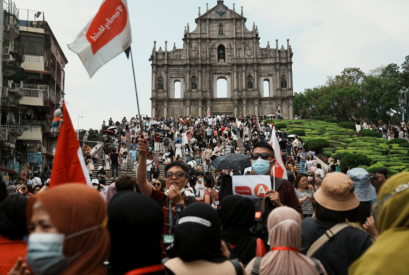 A view of visitors in front of the ruins of Saint Paul's during Labor Day holiday in Macau, China, April 30, 2023.