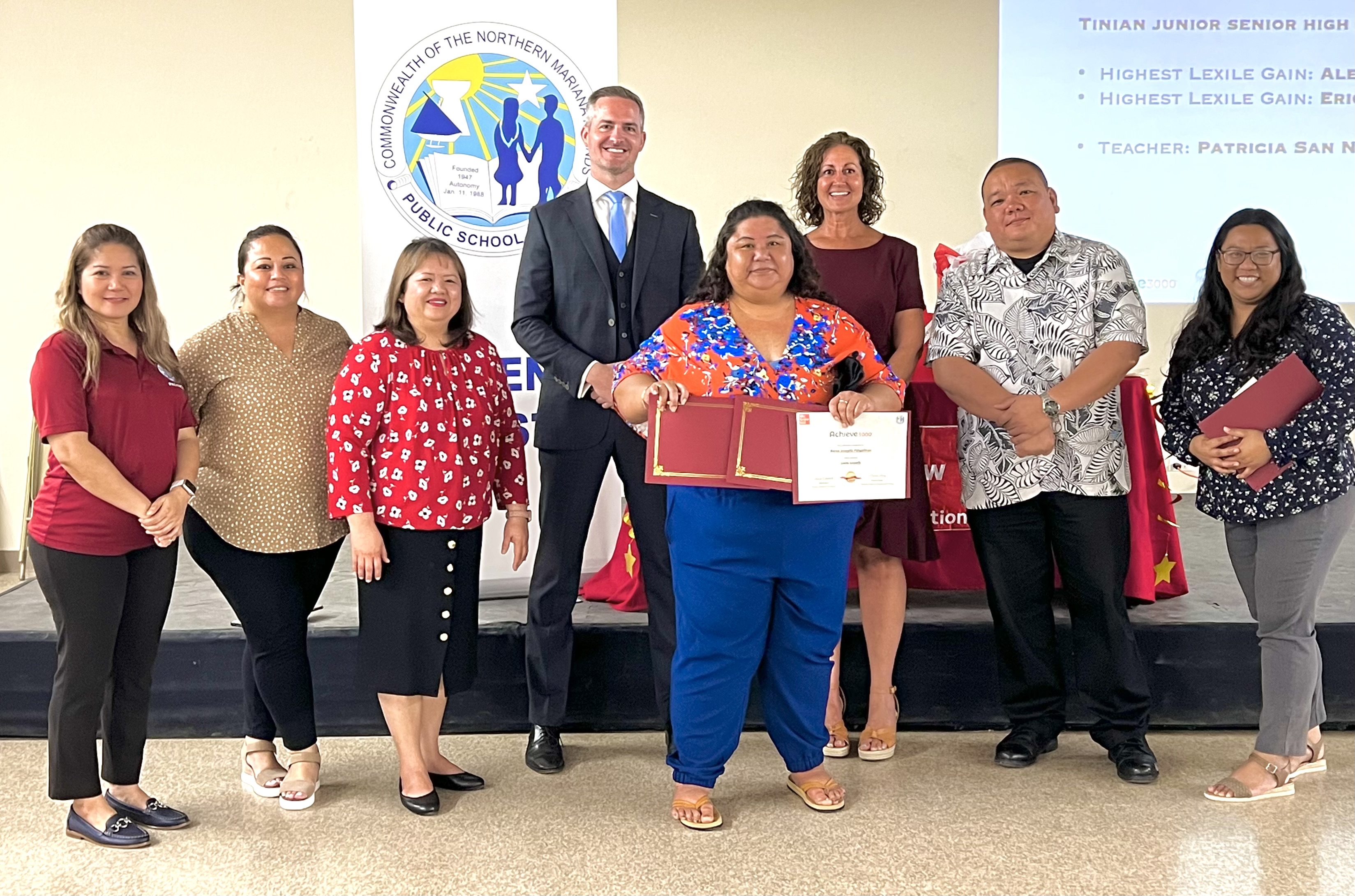 The awards for Tinian Jr. Sr. High School were received by Tinian Elementary School Principal Lou Connie Manglona.