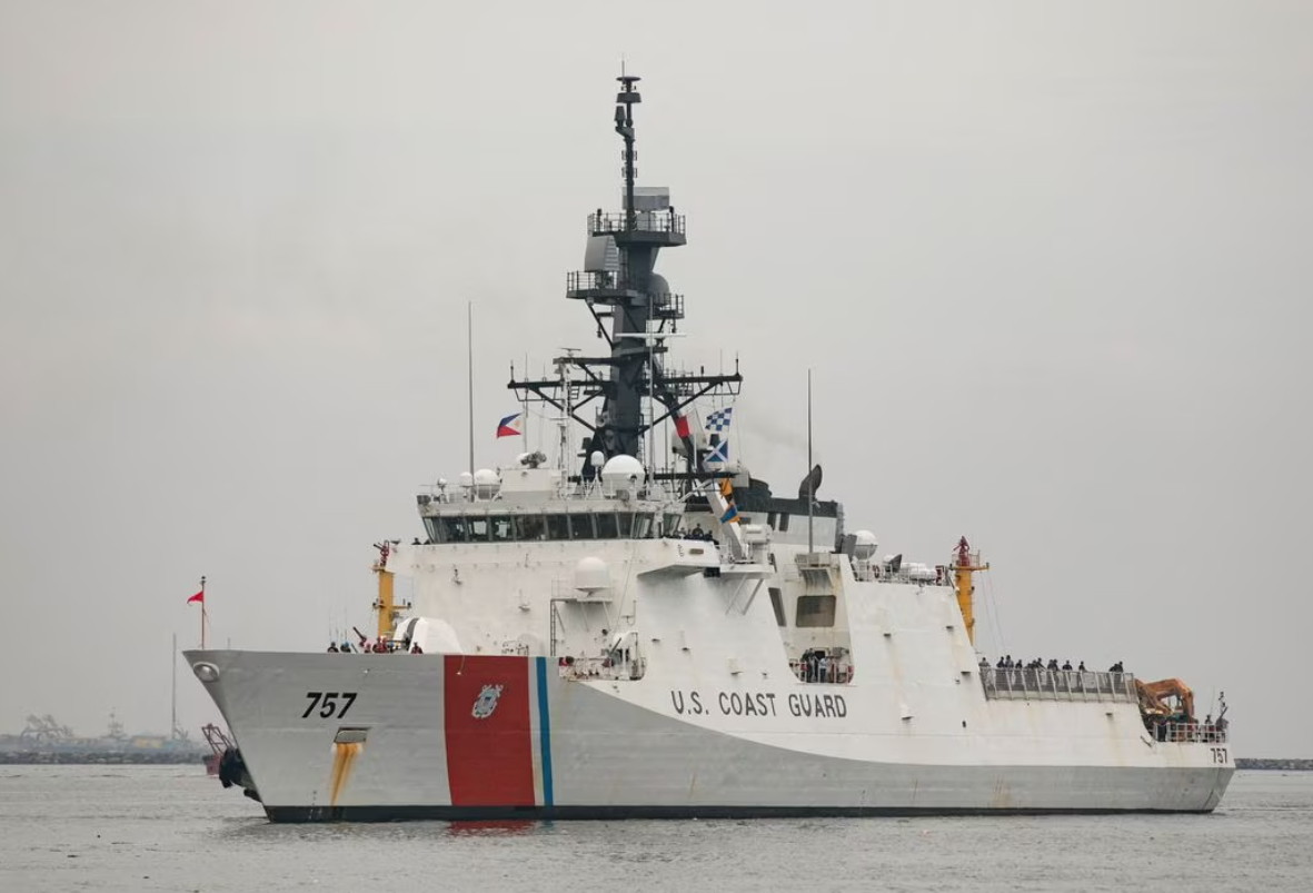 The USCG National Security Cutter Midgett arrives at a Manila port for the Philippines-U.S. joint coast guard drills, in Manila, Aug. 30, 2022.