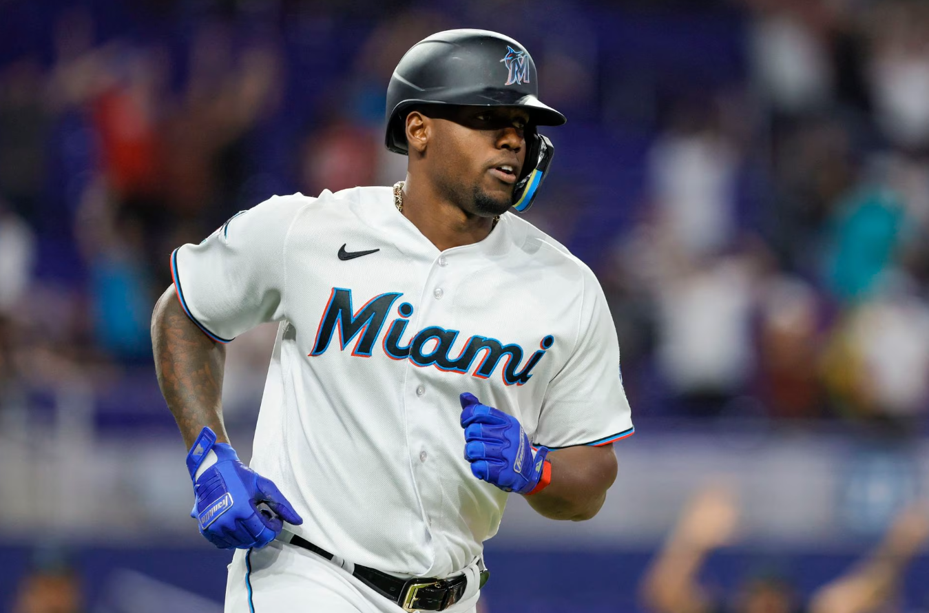 Miami Marlins designated hitter Jorge Soler (12) circles the bases after hitting a two-run home run against the Washington Nationals during the ninth inning at loanDepot Park in Miami, Florida on May 16, 2023.