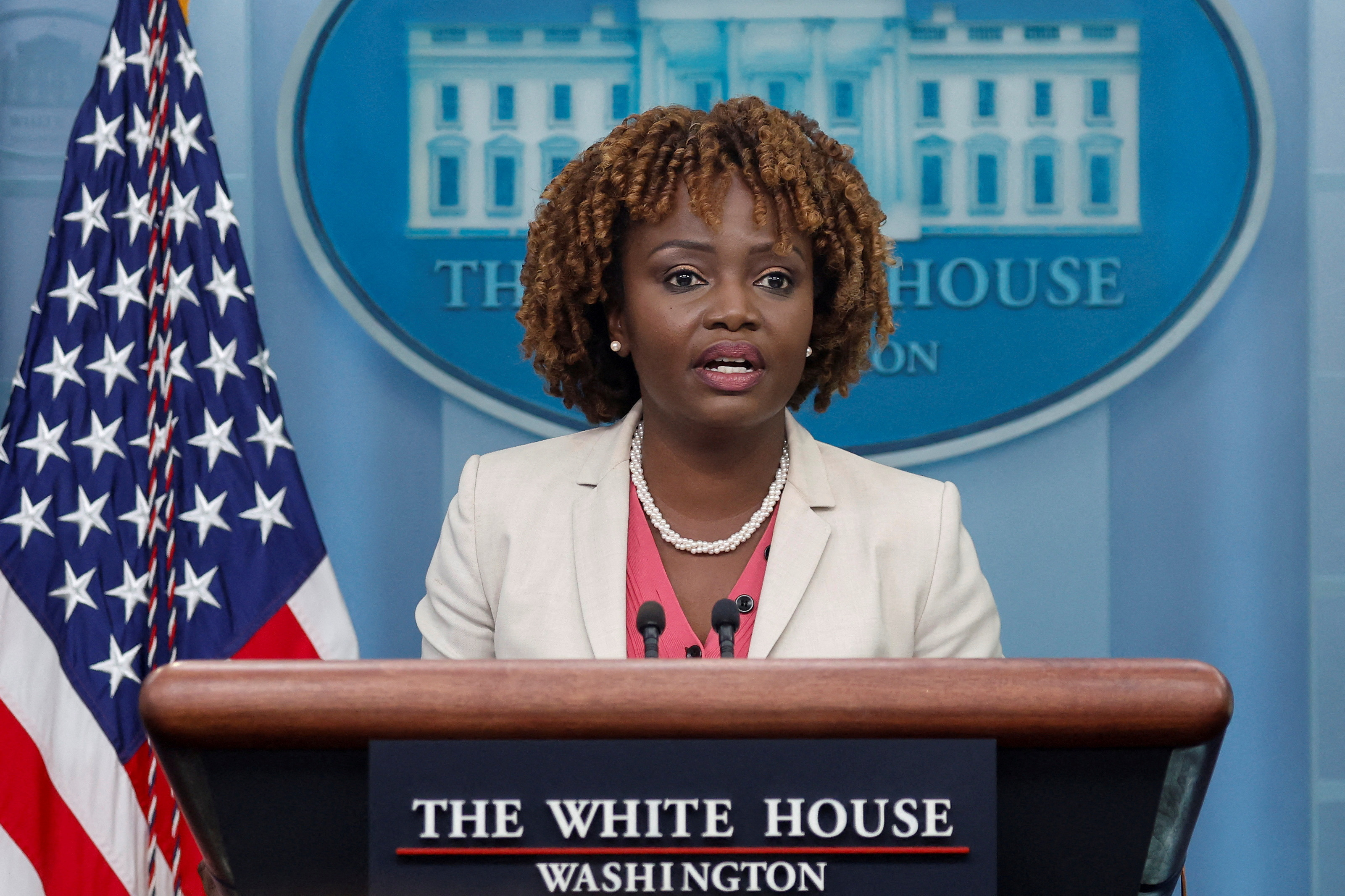 White House Press Secretary Karine Jean-Pierre holds the daily press briefing at the White House in Washington, U.S. June 12, 2023. REUTERS/Jonathan Ernst