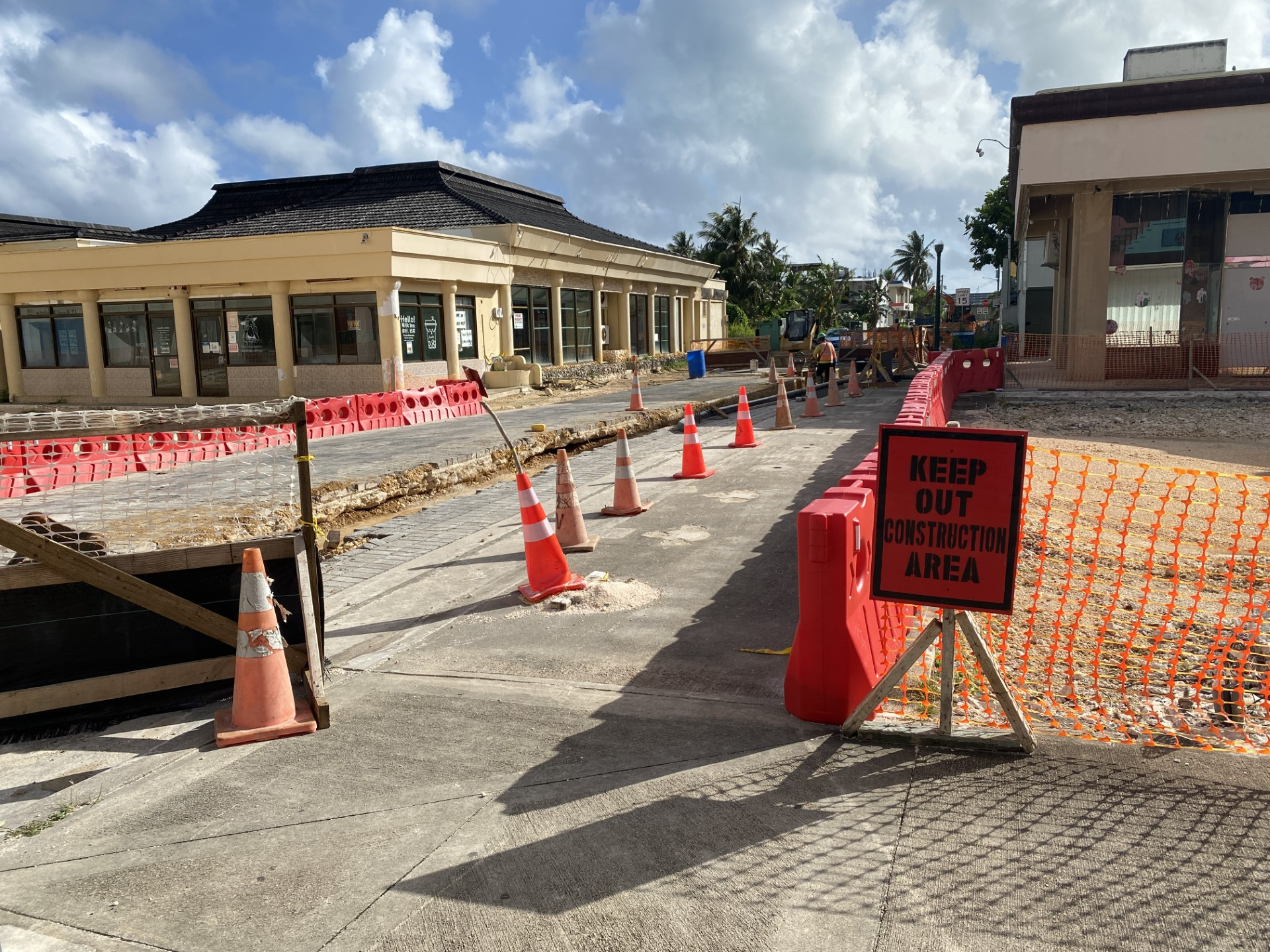 Construction work on a sewer line project along Royal Palm Avenue in Garapan.