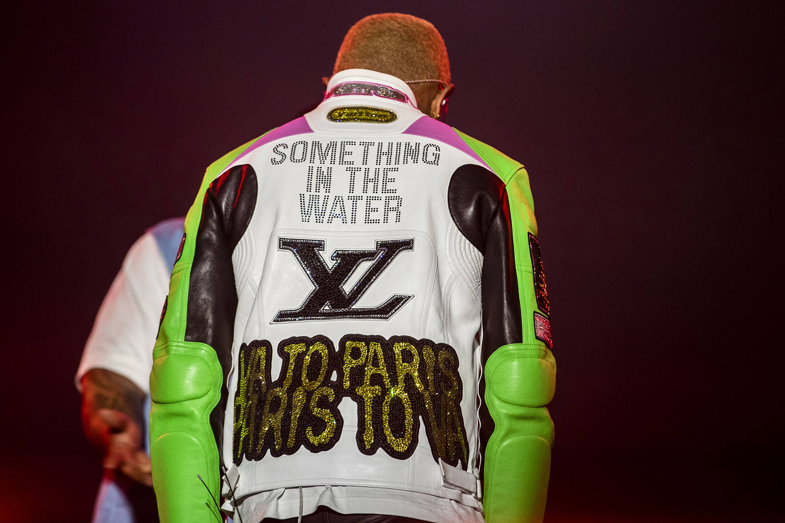Pharrell Williams wears a custom Louis Vuitton jacket during at Something in the Water in Virginia Beach, Virginia, on April 29, 2023. (Kendall Warner/The Virginian-Pilot/TNS)
