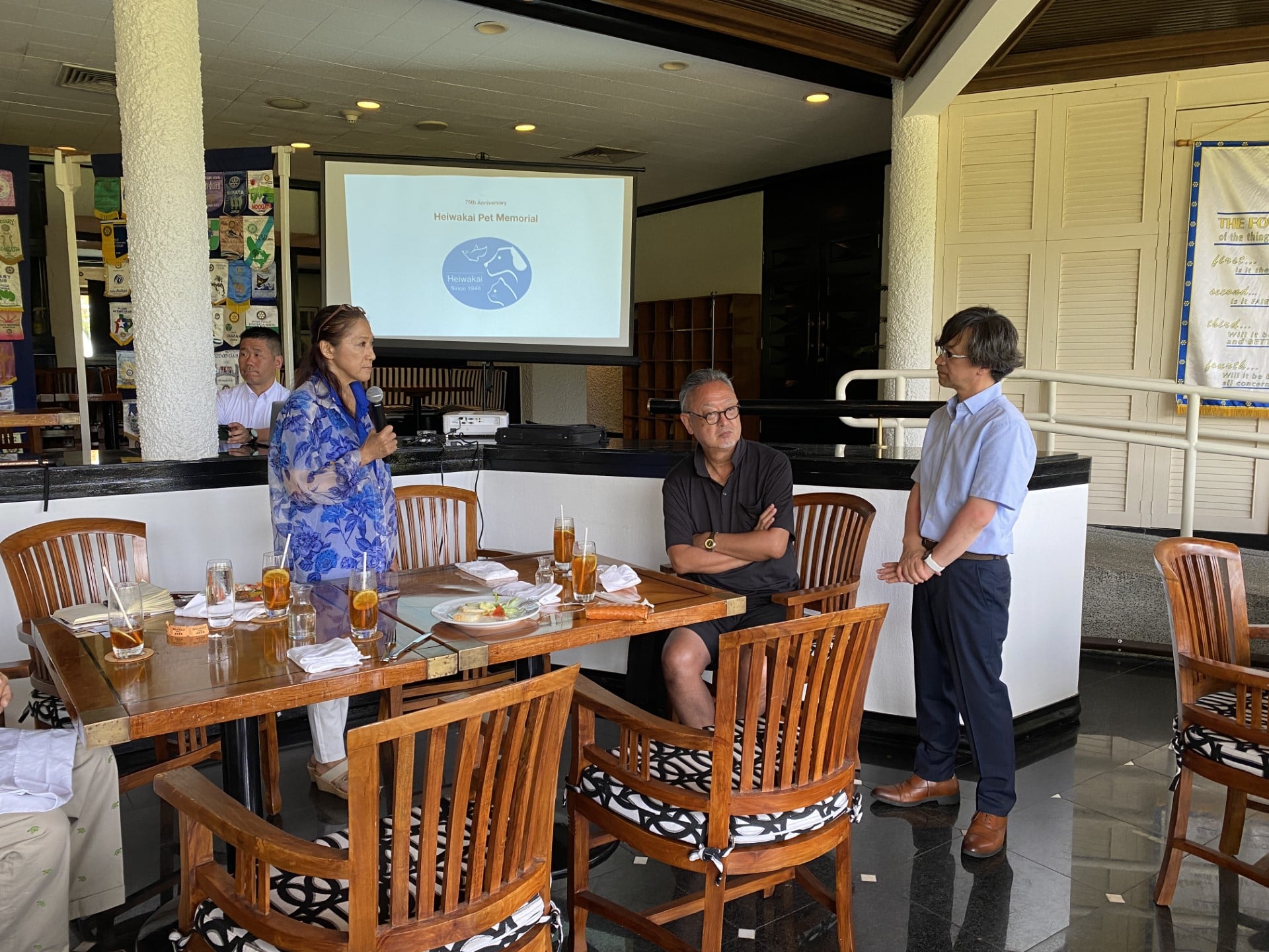 From left, Rotarian Hiroko Stewart, Dr. Taisho Watanabe and Ichirou Wakatsuki.