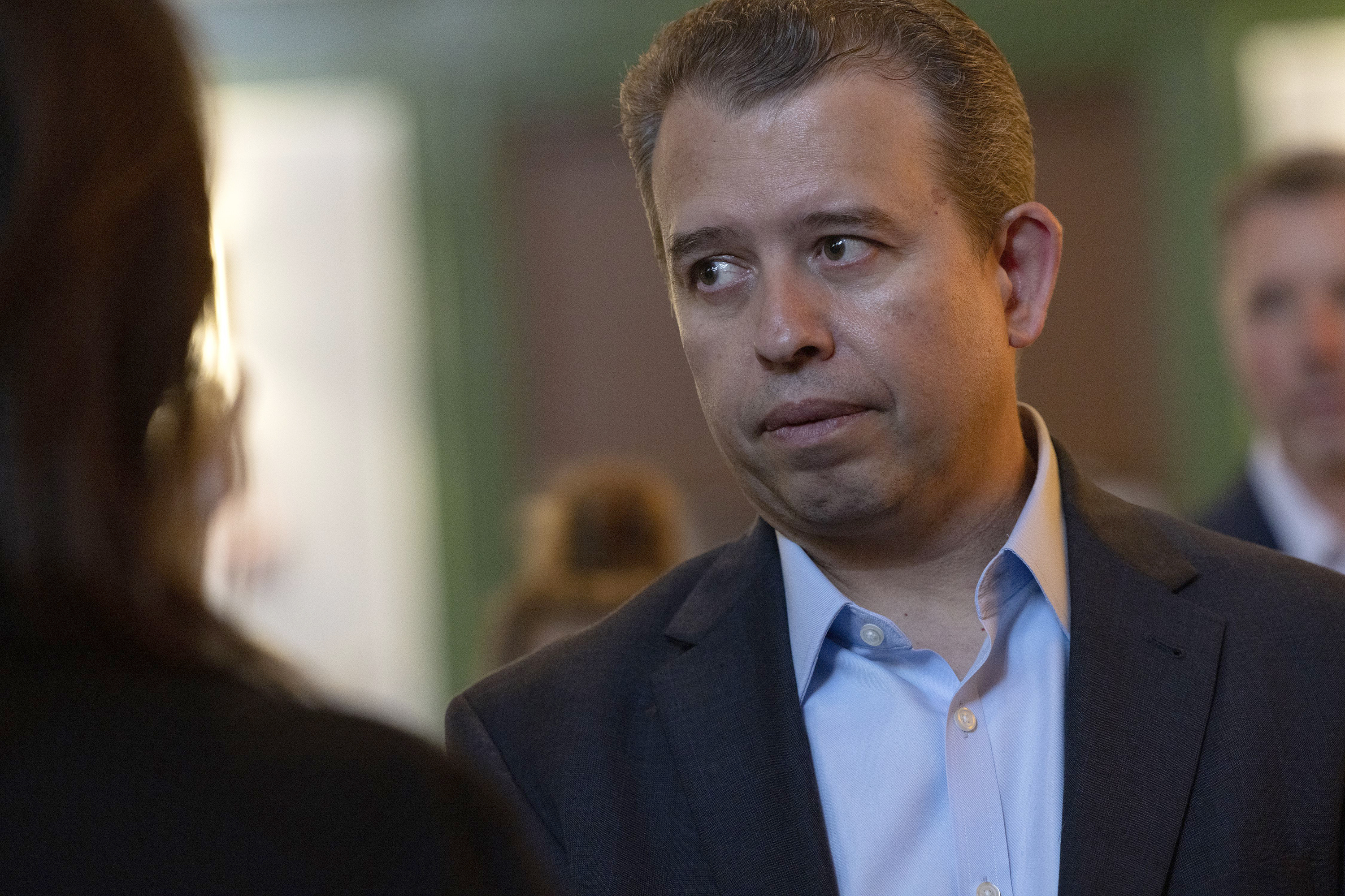 Chicago Public Schools CEO Pedro Martinez chats with people during a student mental health event and panel discussion on Aug. 15, 2022. (Erin Hooley/Chicago Tribune/TNS)