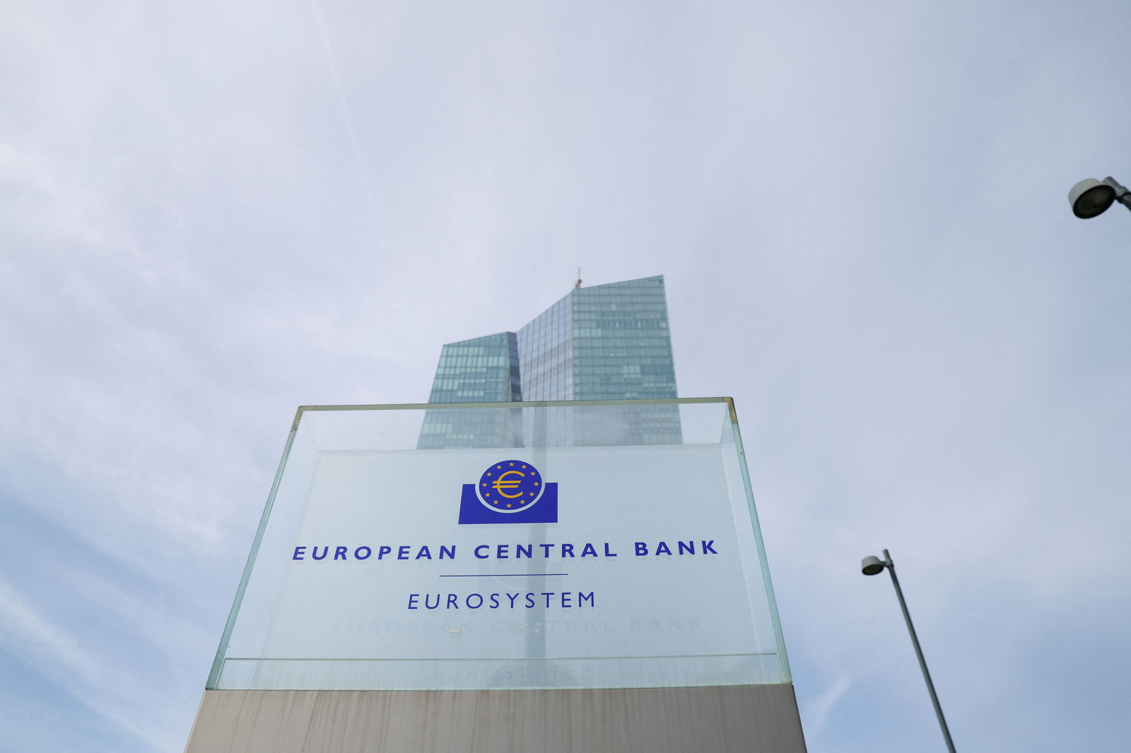 A view shows the logo of the European Central Bank outside its headquarters in Frankfurt, Germany March 16, 2023.