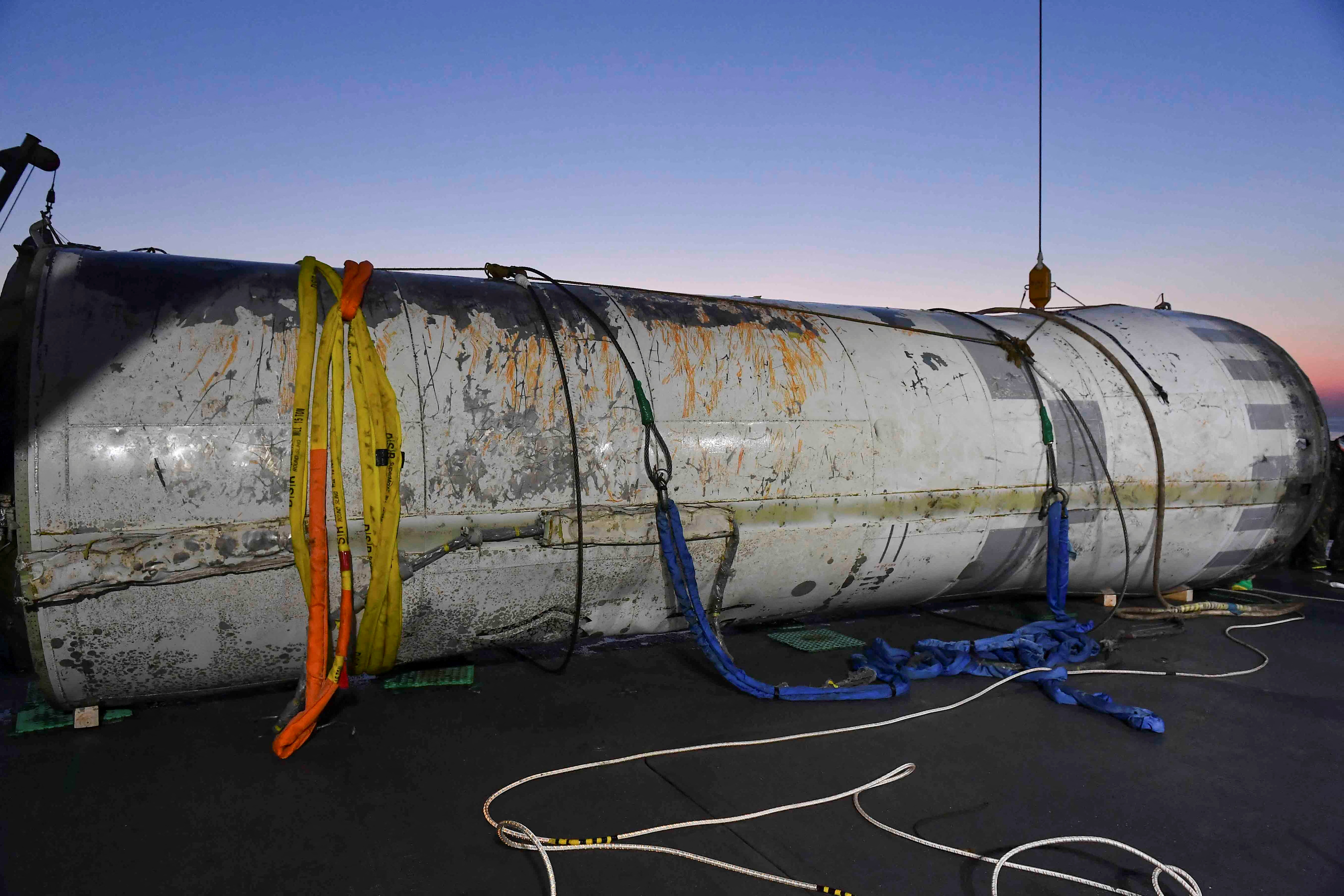 A handout picture shows a part of what is believed to be a space launch vehicle that North Korea said crashed into the sea off the west coast of the divided peninsula, and which the South Korean military had salvaged, at an unidentified location in South Korea, June 15, 2023. The Defense Ministry/Handout via REUTERS
