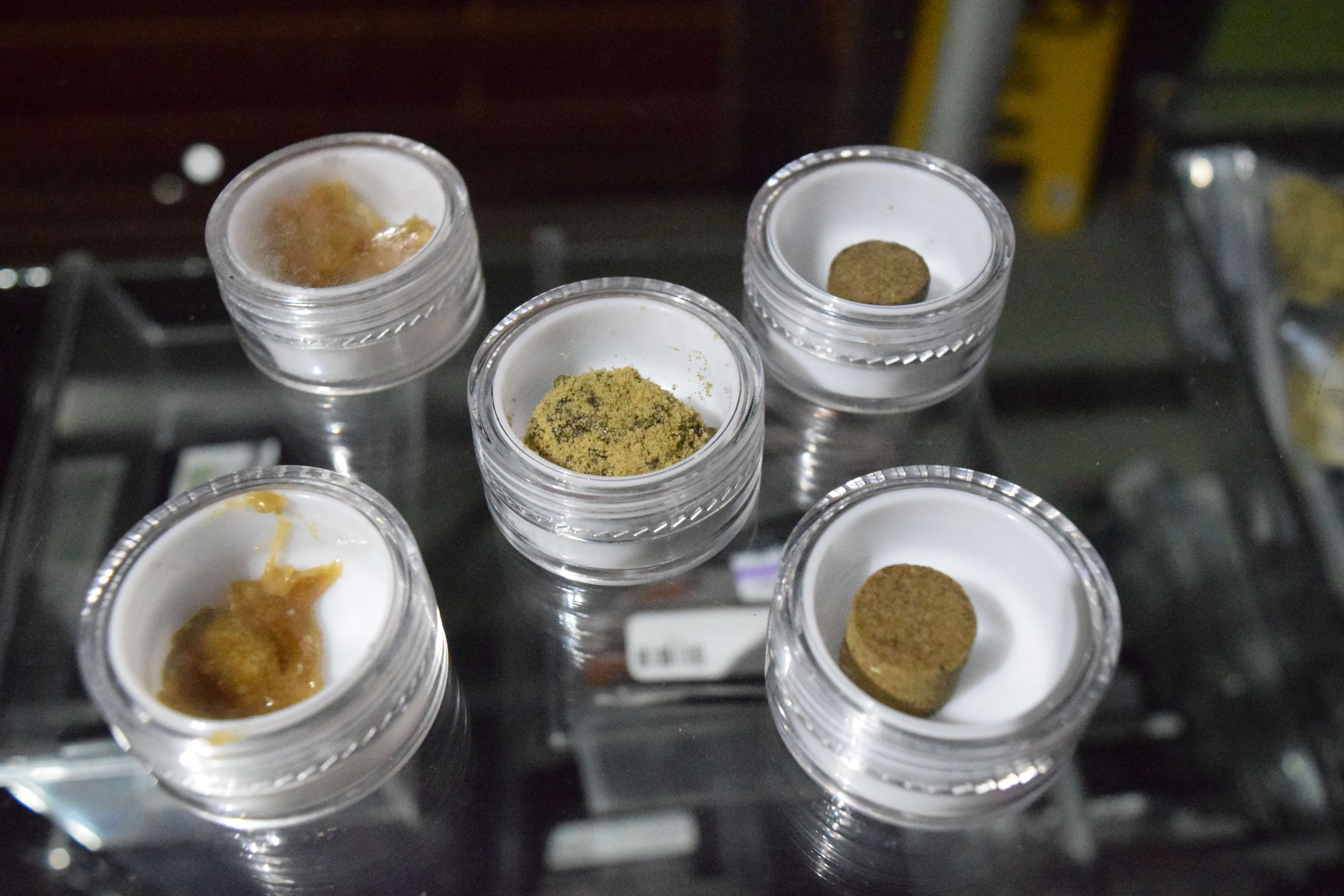Samples of cannabis bubble hash, rosin and moon rock.