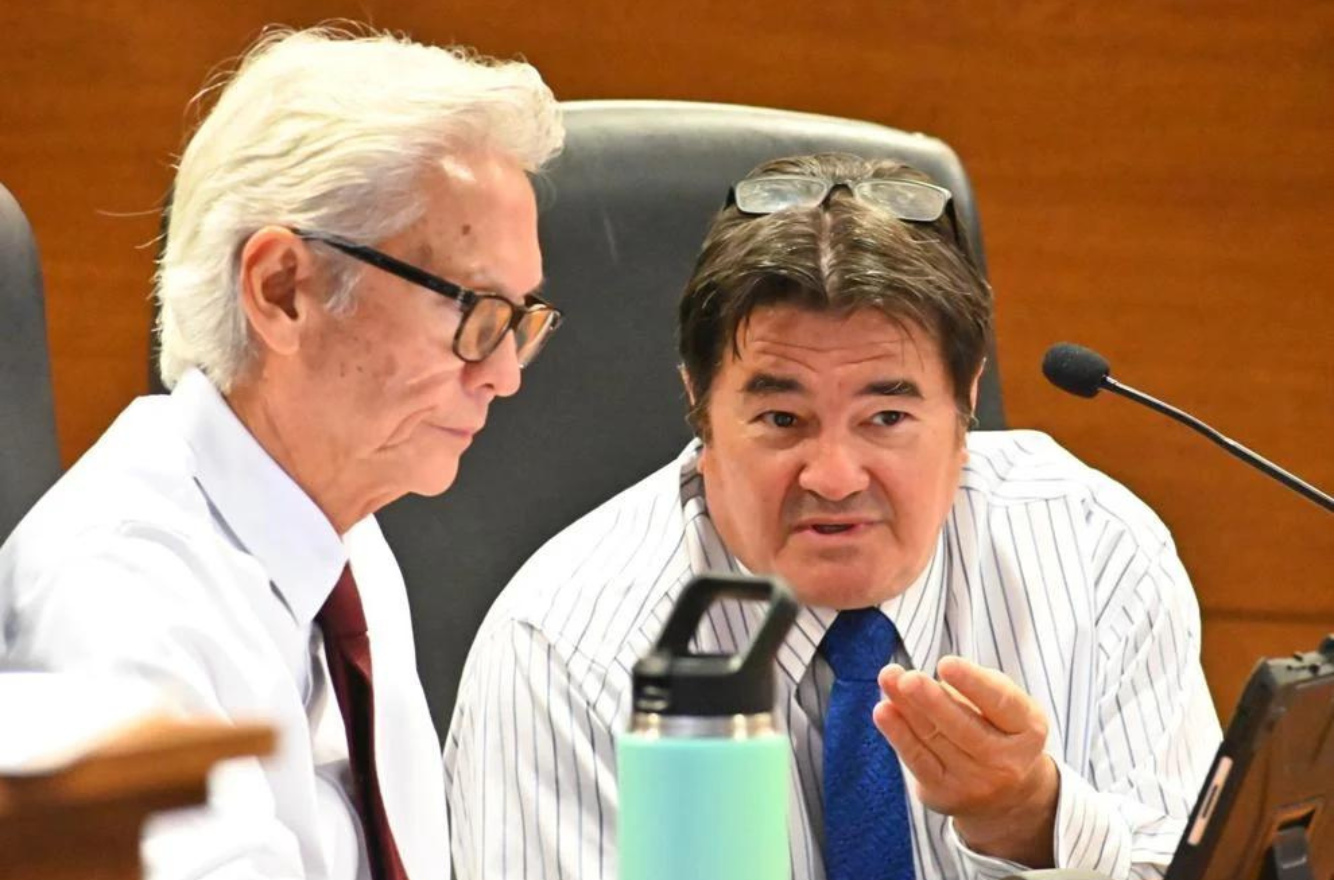 Supreme Court of Guam Associate Justice F. Philip Carbullido, left, and Chief Justice Robert Torres attend a meeting of the Judicial Council of Guam on Thursday, June 14, 2023, at the Guam Judicial Center in Hagåtña.