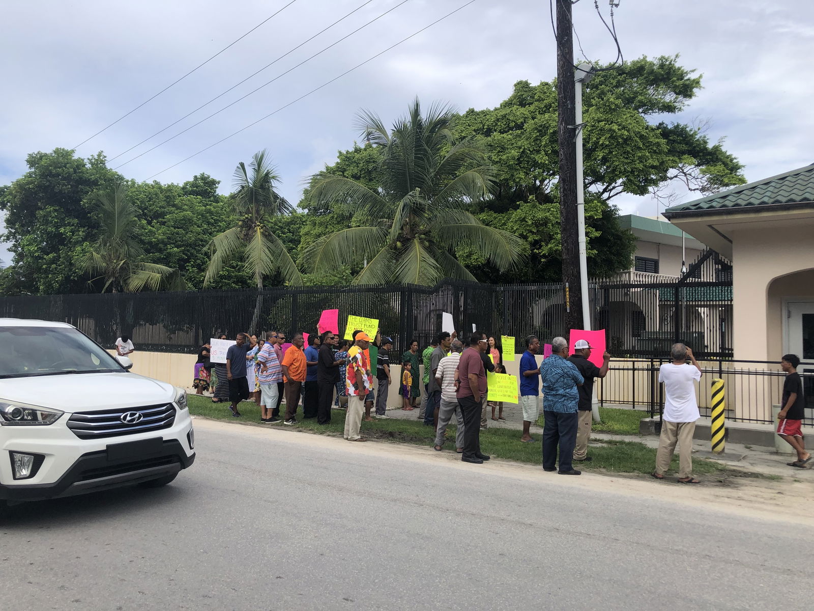 Displaced Bikini islanders outside the U.S. Embassy in Majuro in early June during a demonstration about the Bikini Resettlement Trust Fund.