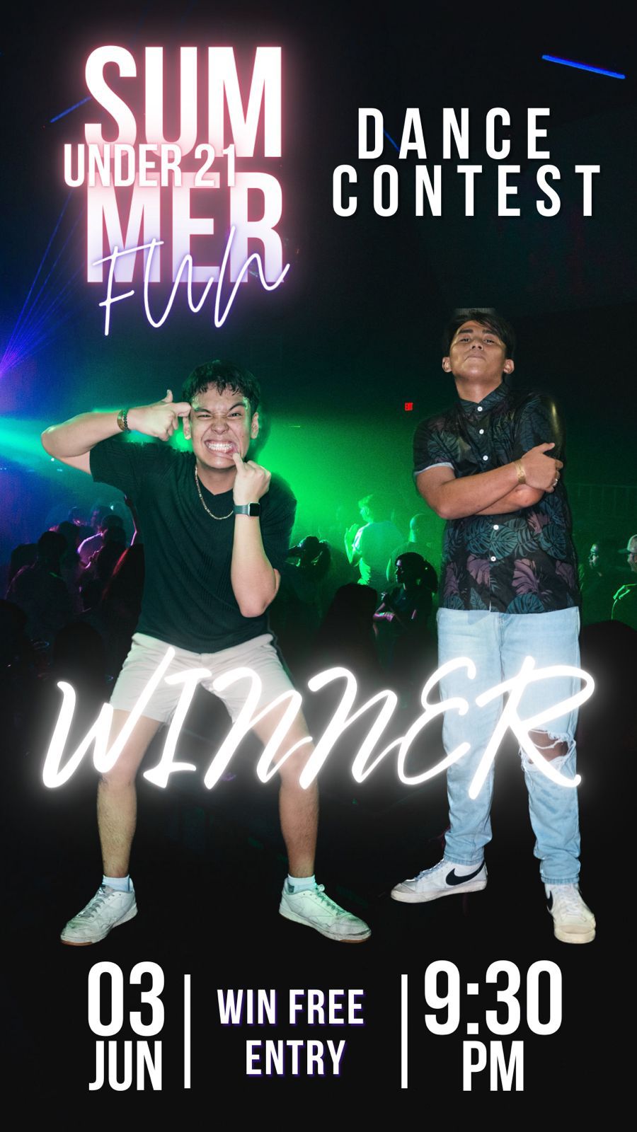 Last week's winners of the dance contest at Step It Up—Under 21 Summer Fun at GIG: Kristan Isip, left, and Jiro Montenejo.