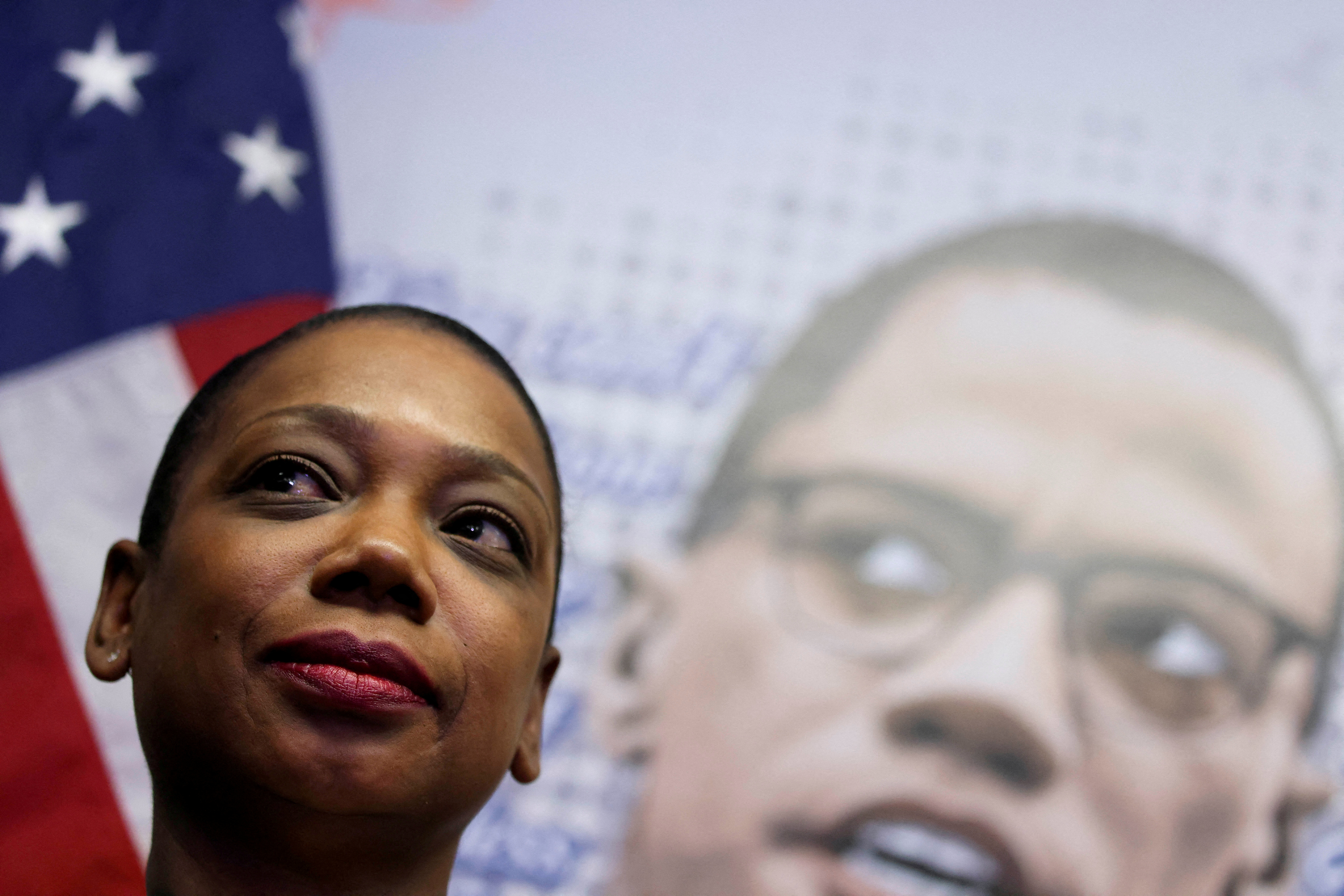 FILE PHOTO: Nassau County Chief of Detectives Keechant Sewell looks on as she is announced the first ever female NYPD Commissioner by incoming New York City Mayor Eric Adams, in Queensbridge Houses, Queens, New York City, U.S., December 15, 2021. REUTERS/Andrew Kelly