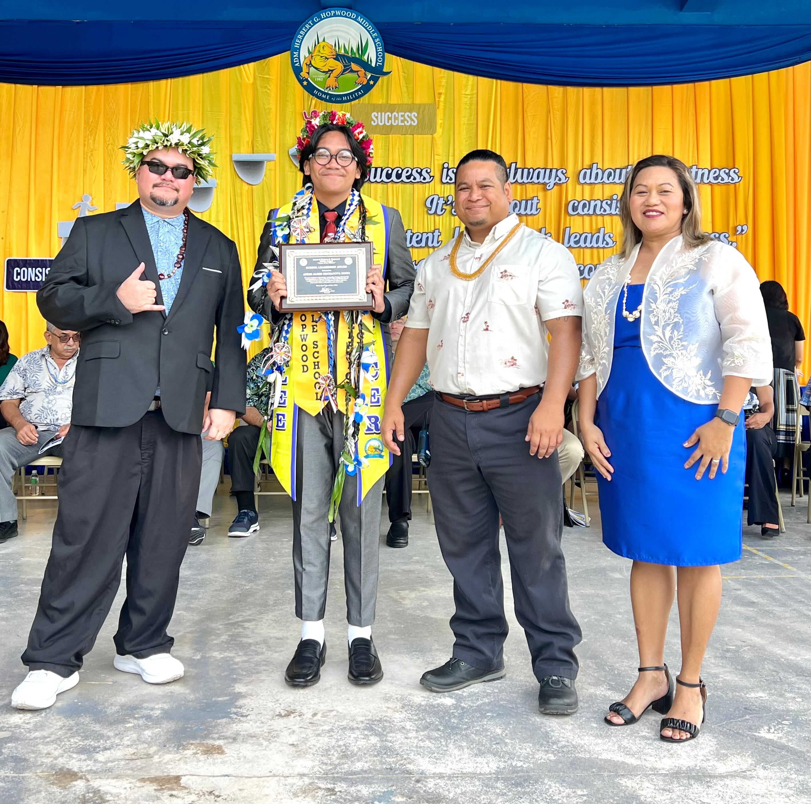 The Principal’s Leadership Award was presented to Andri James Hechanova Sonio by Hopwood Principal Victorino Borja and Vice Principals Karen Manuel and Benjamin Seman.