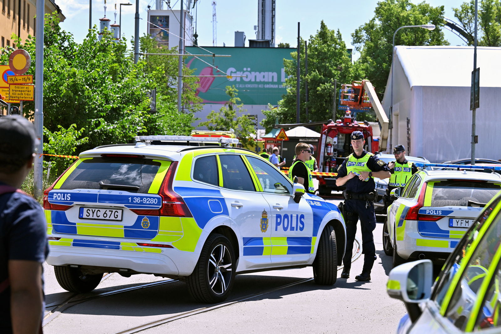 Police officers work at the scene after a roller coaster accident took place at an amusement park, according to the police, in Stockholm, Sweden, June 25, 2023. Claudio Bresciani/TT News Agency/via REUTERS
