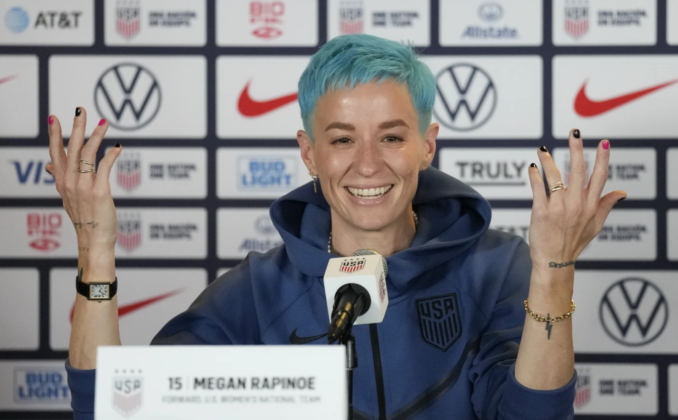 Megan Rapinoe speaks to reporters during the 2023 Women’s World Cup media day for the U.S. women’s national team in Carson, Tuesday, June 27, 2023.
