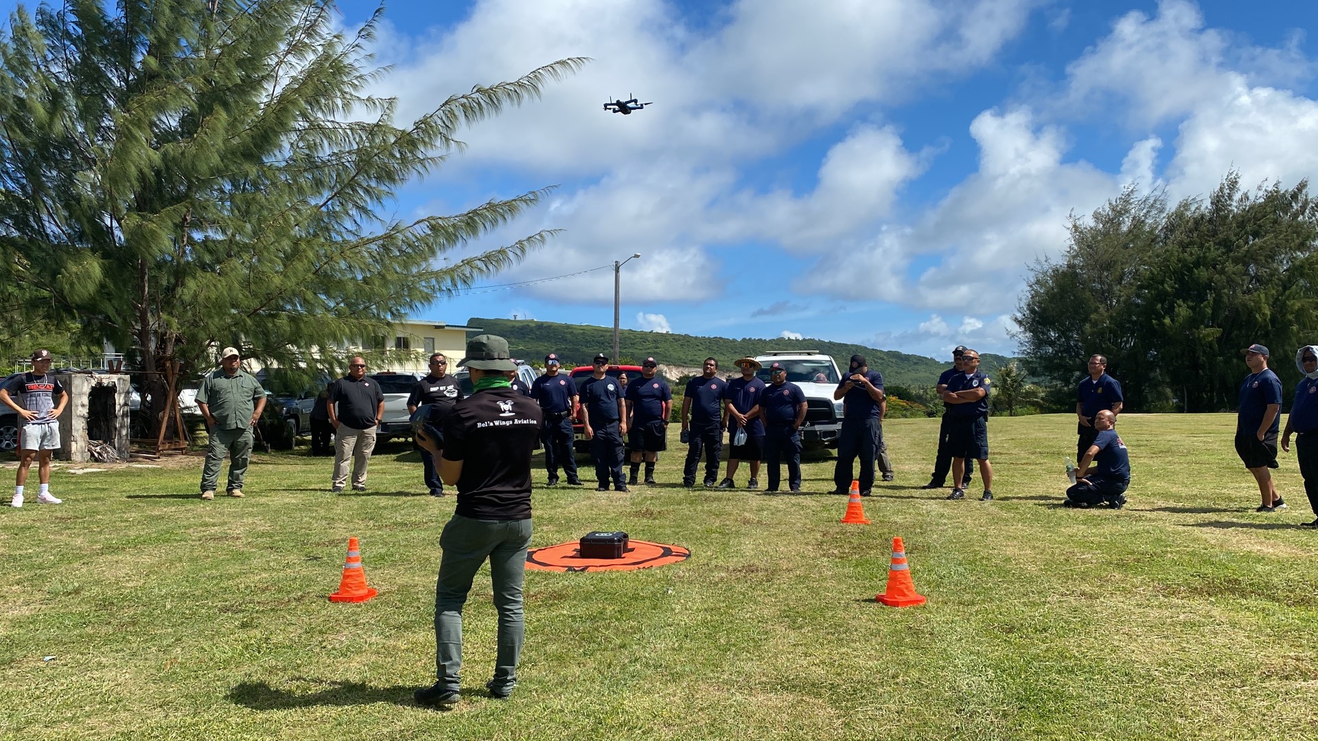 A Bella Wings Aviation drone pilot instructs CNMI first responders at a training exercise on June 21.