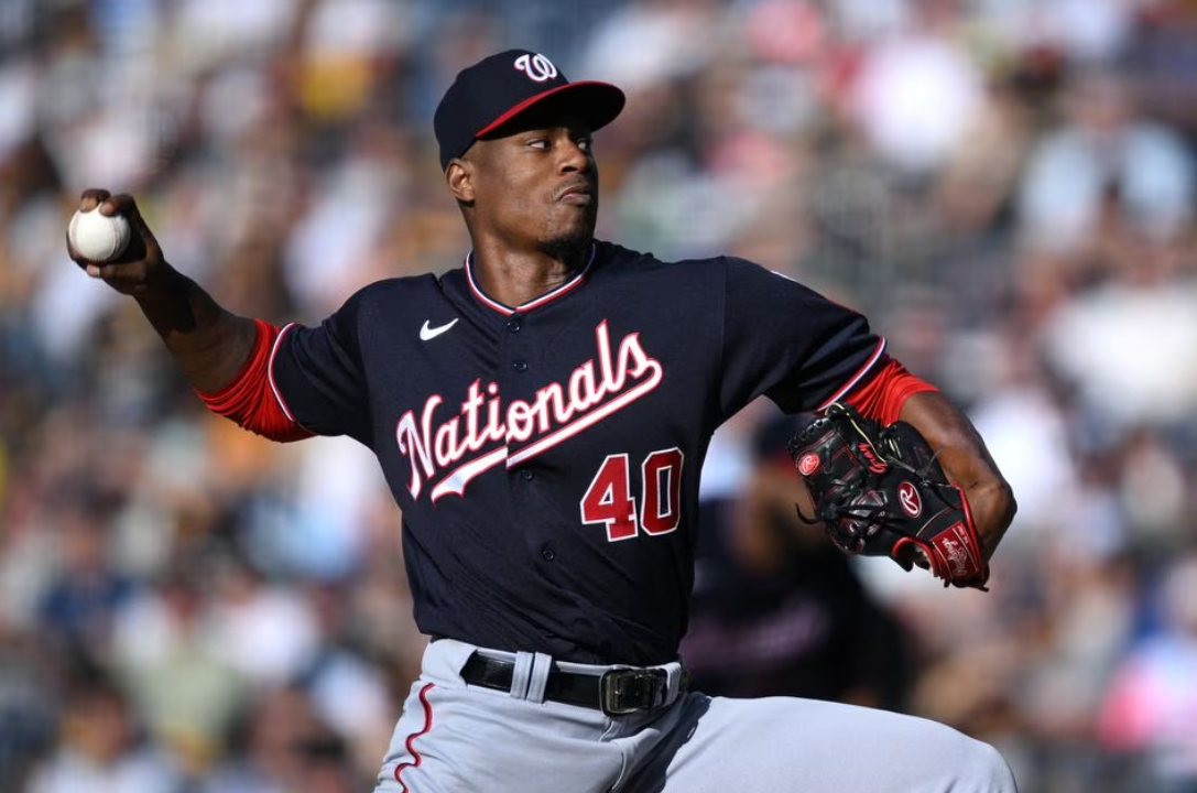 Washington Nationals starting pitcher Josiah Gray (40) throws a pitch against the San Diego Padres during the first inning at Petco Park in San Diego, California, June 24, 2023.