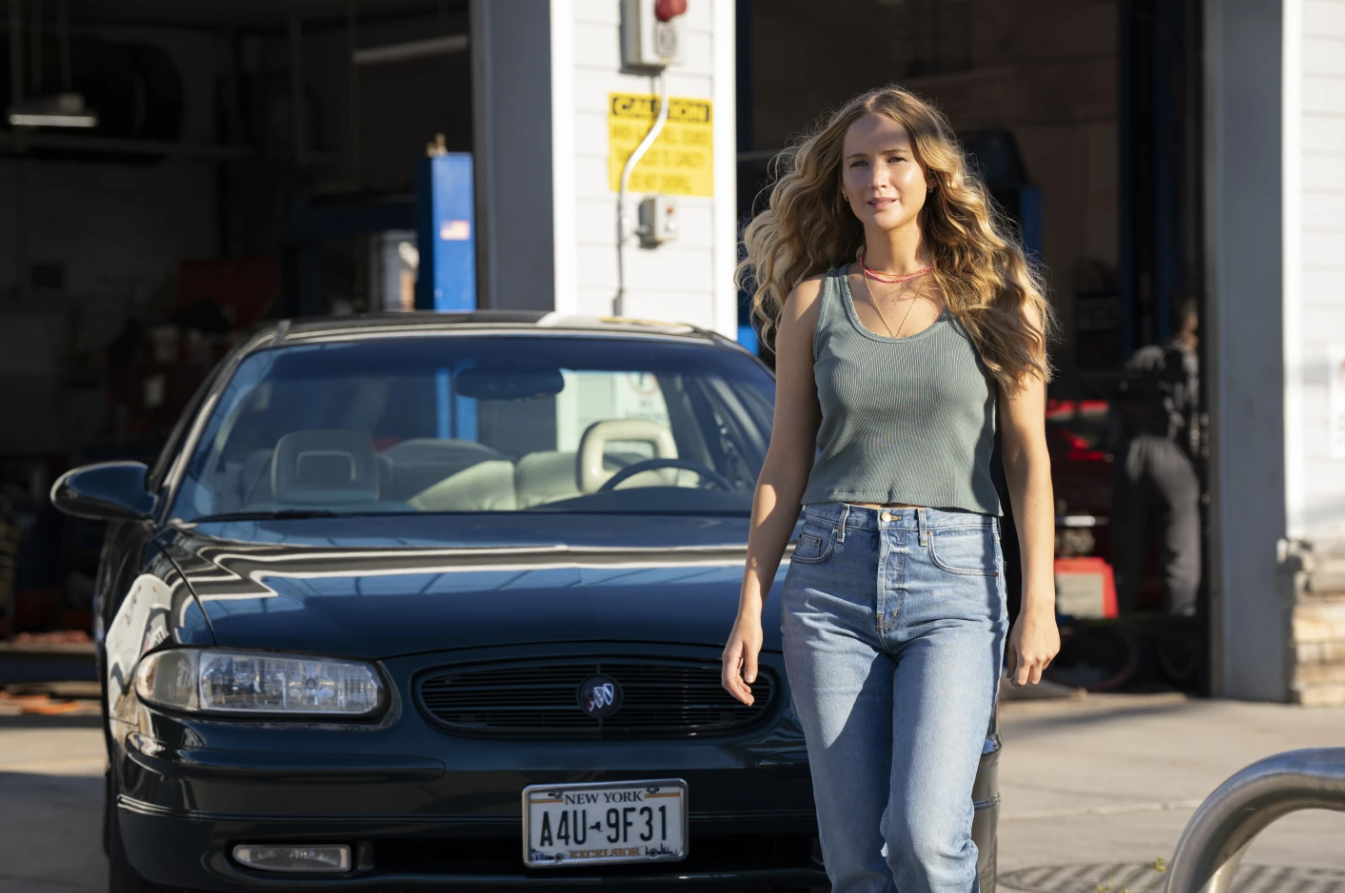 This image released by Sony Pictures shows Jennifer Lawrence in a scene from “No Hard Feelings.”