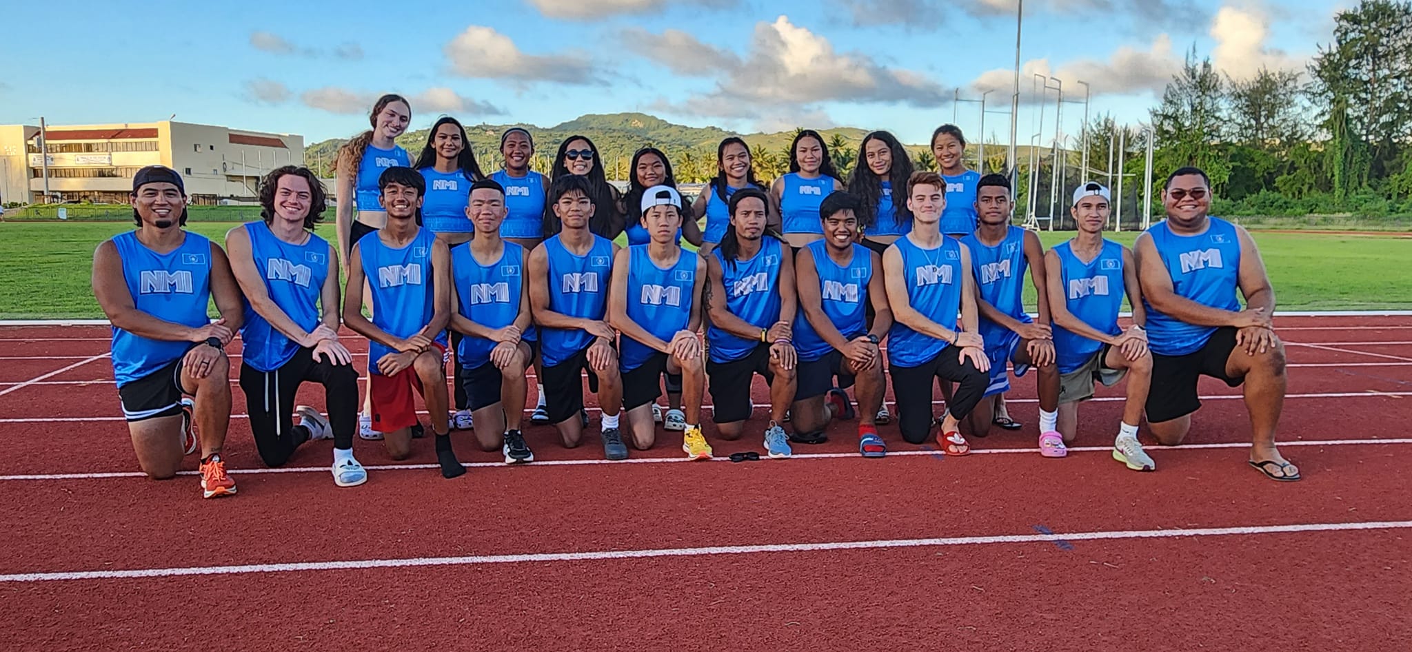 Team NMI members who will compete in the 2023 Oceania Cup pose for a photo at the Oleai Sports Complex Oval track and field.