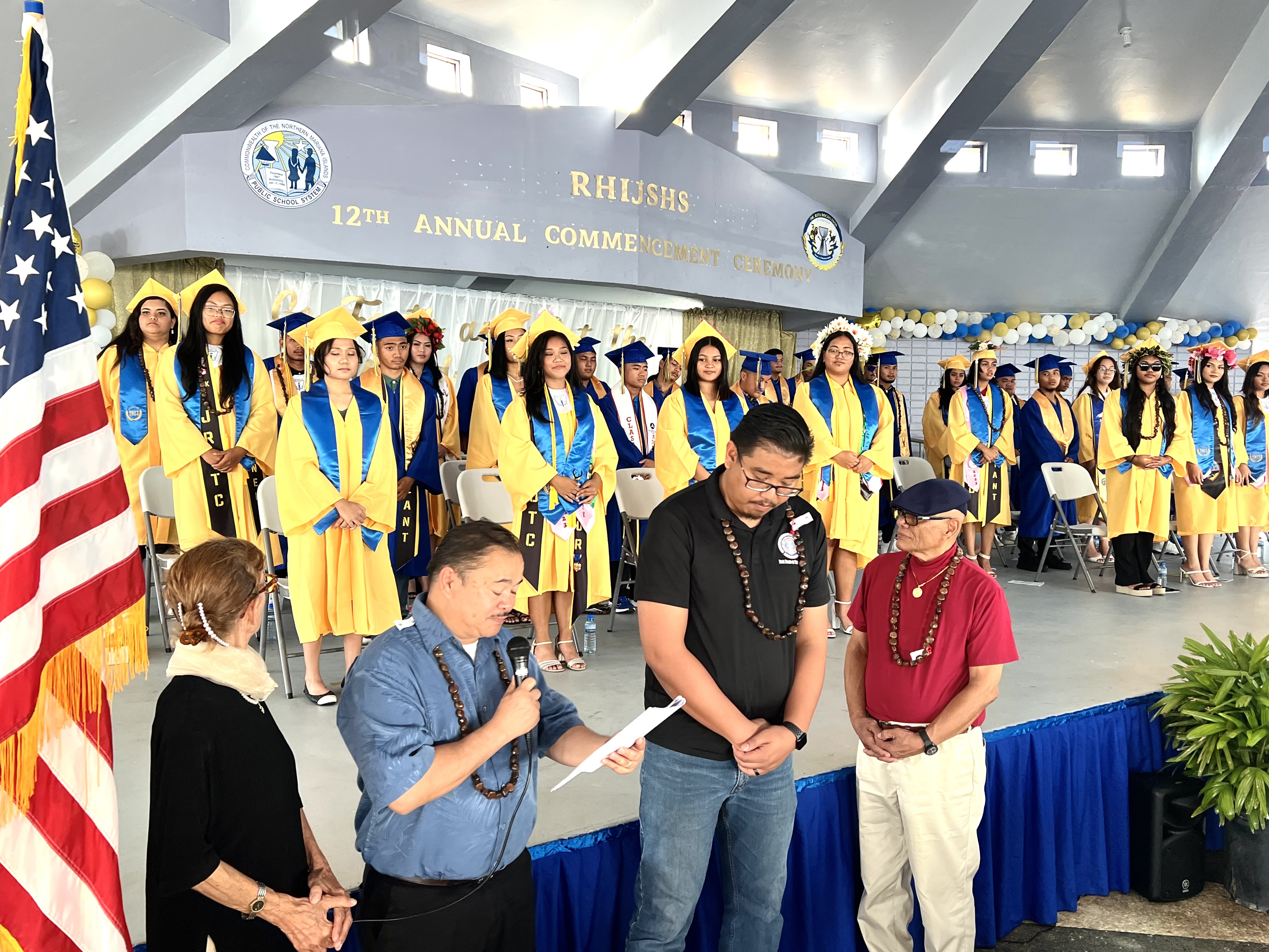 Commissioner of Education Dr. Alfred B. Ada and RHI Principal D. Tanya King with Board of Education Chairman Antonio L. Borja and Vice Chairman Herman Atalig.