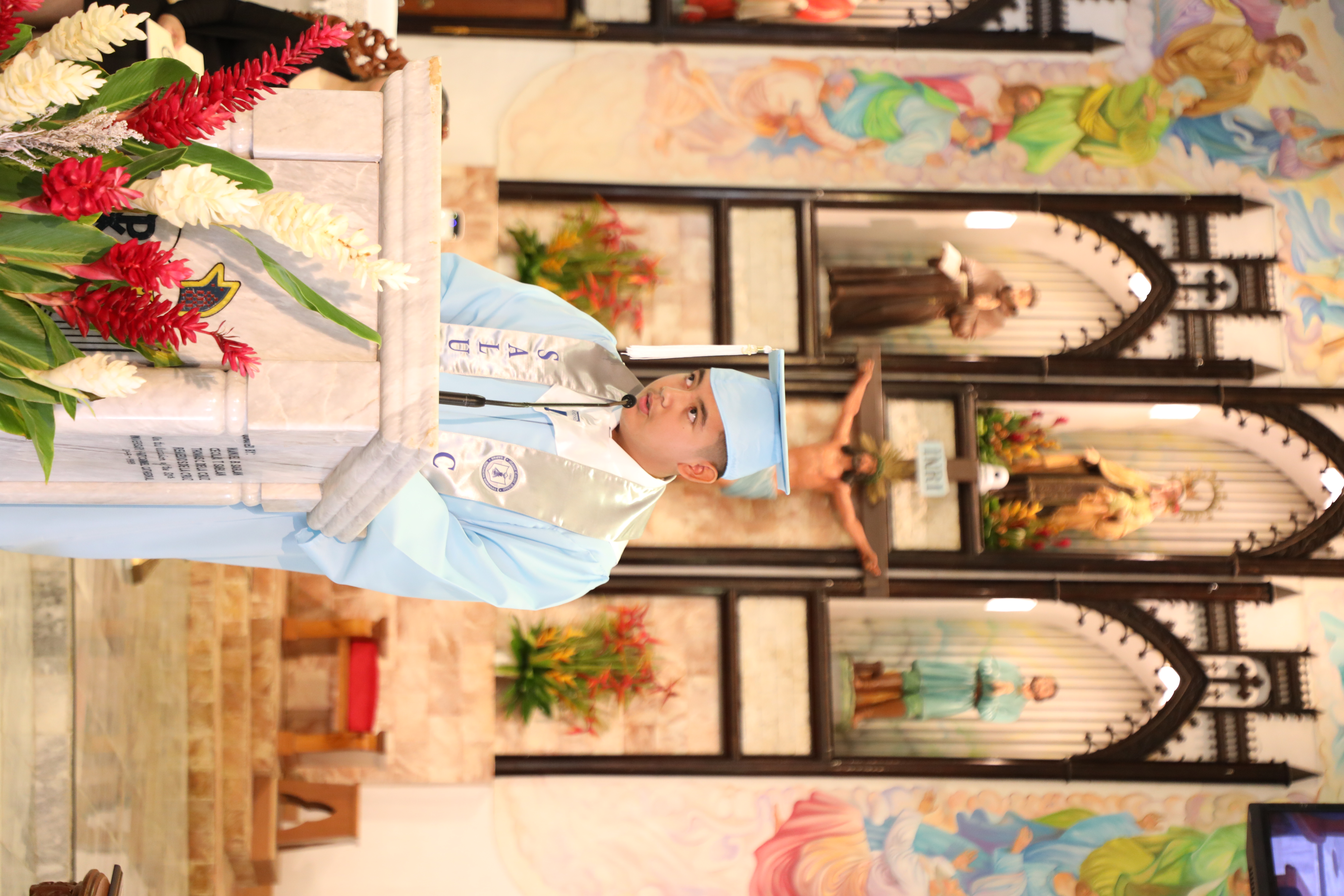 Mount Carmel School’s Eighth-Grade Class Salutatorian Jose Clarence Tenorio gave his salutatorian address during the school’s 2023 promotion ceremony on June 3, 2023.