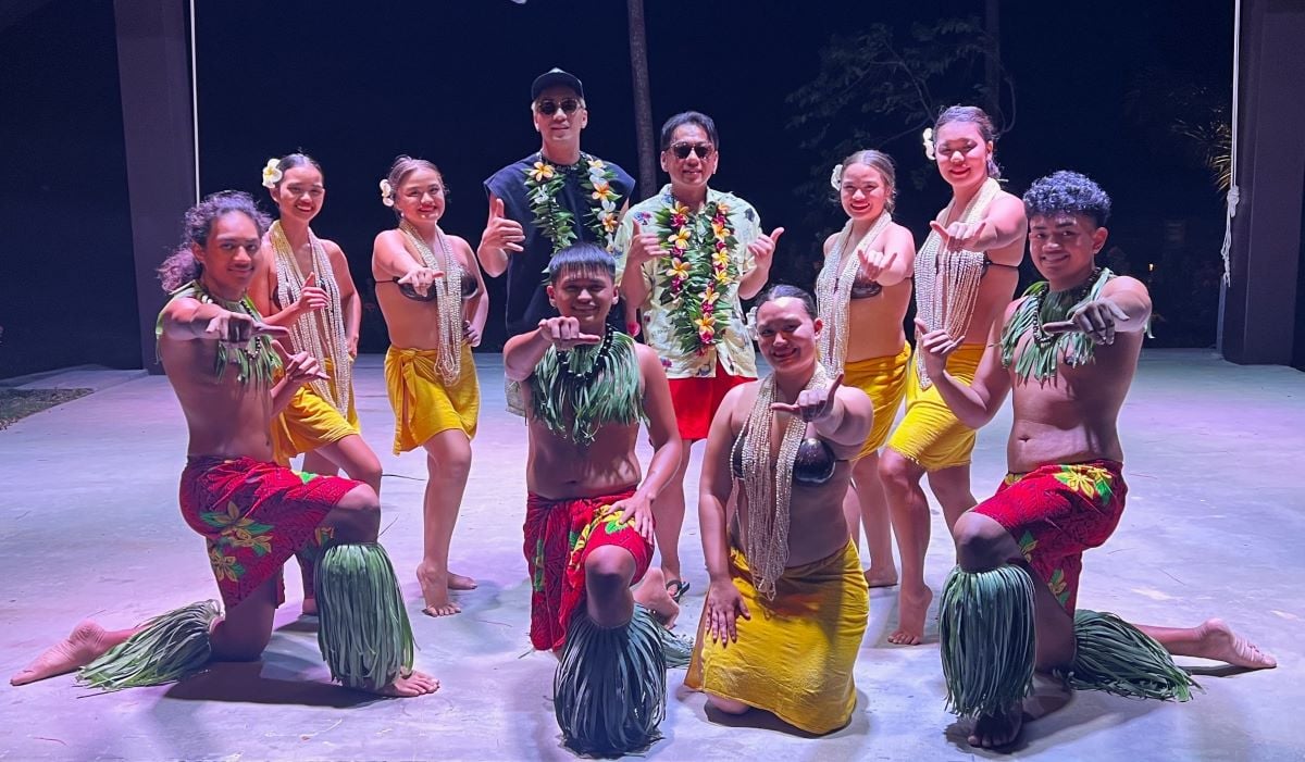 Sway, third left back row, and GS, center back row, of Japan’s hip-hop group DOBERMAN INFINITY, back center, attended the Ataari Dinner Show at Crowne Plaza Resort Saipan on April 19, 2023. Two free video-on-demand episodes of their visit were released in June 2023 on CL in Japan.