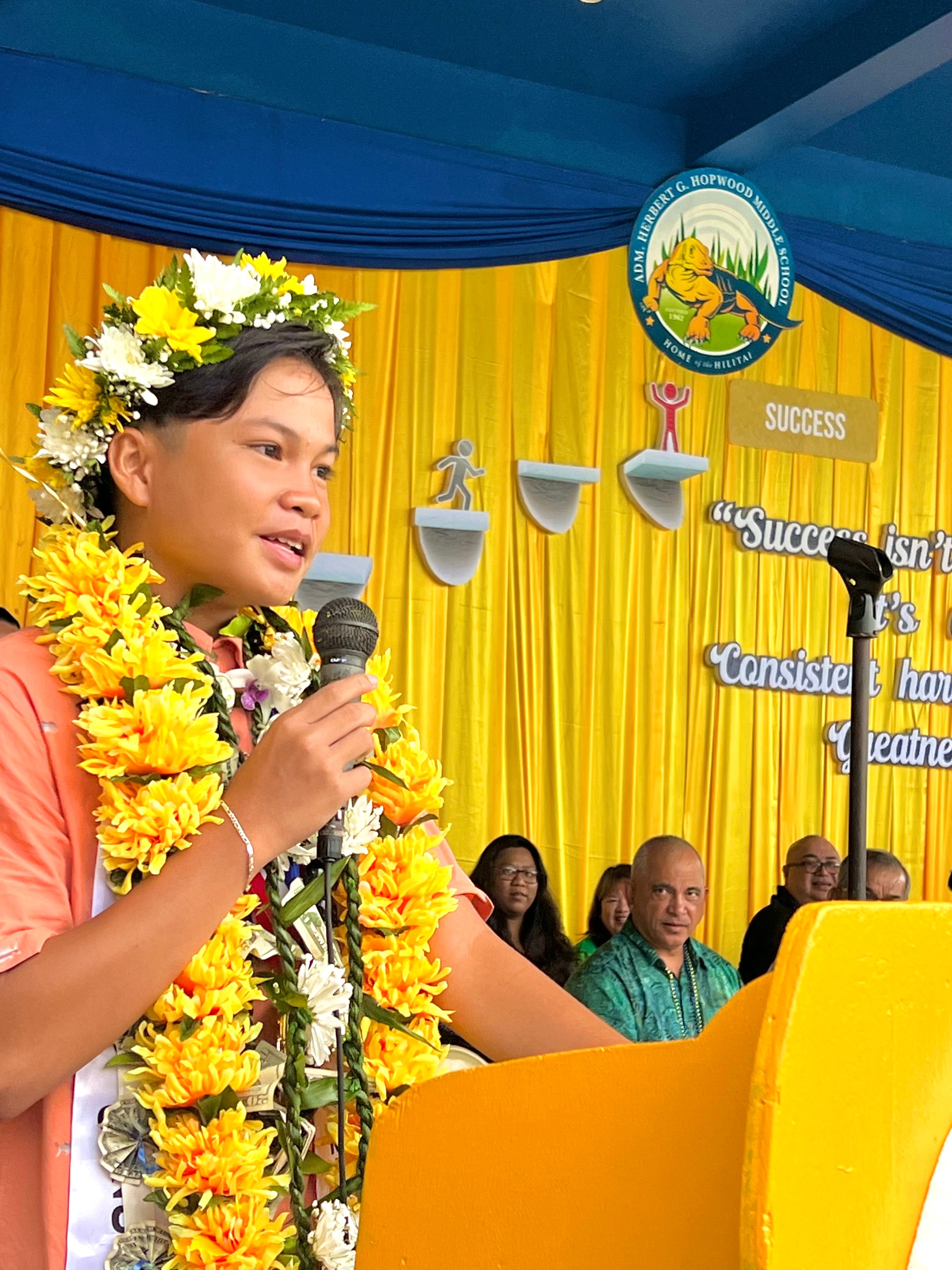 Class valedictorian John Peter Niniano Quidato delivers his address.
