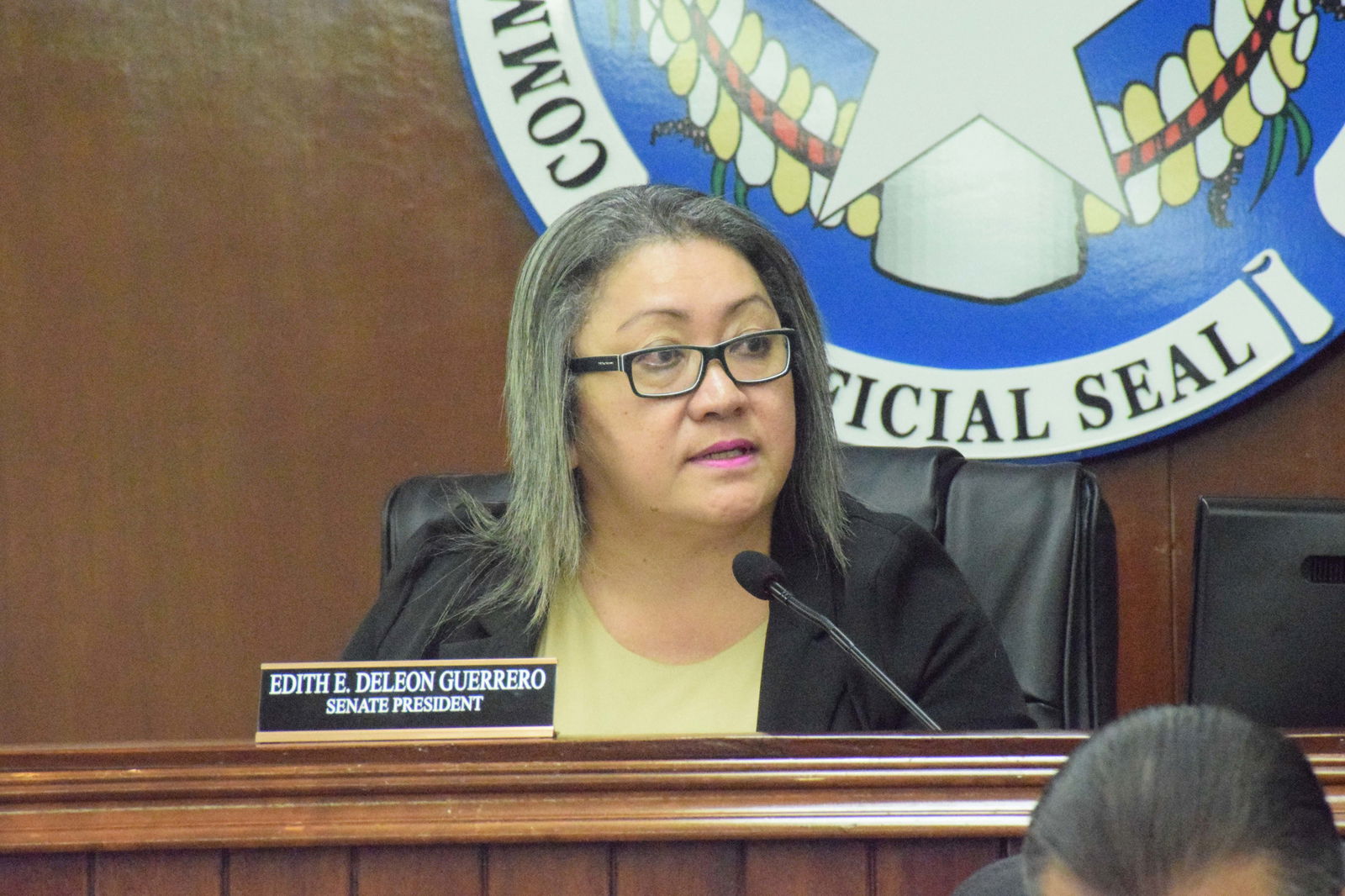 Senate President Edith Deleon Guerrero speaks during a Senate session.