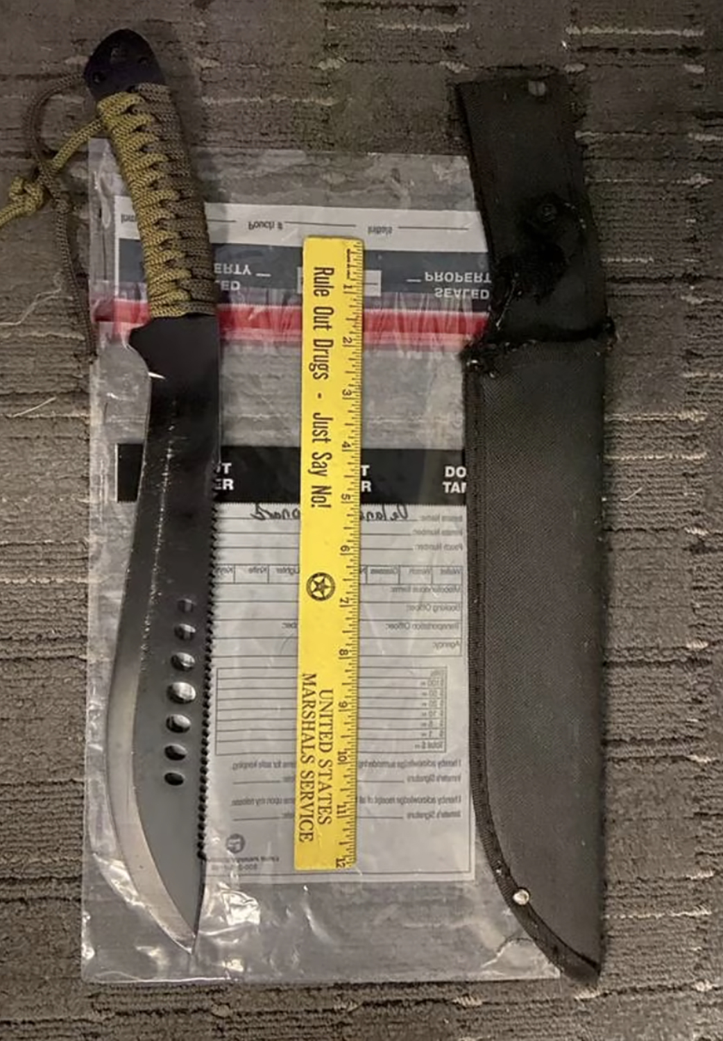 Leonard Delaney, 38, of Chicago, allegedly brandished this 14-inch "machete-style" knife at a federal judge outside the Dirksen U.S. Courthouse on May 3, 2023. (U.S. District Court records/TNS)