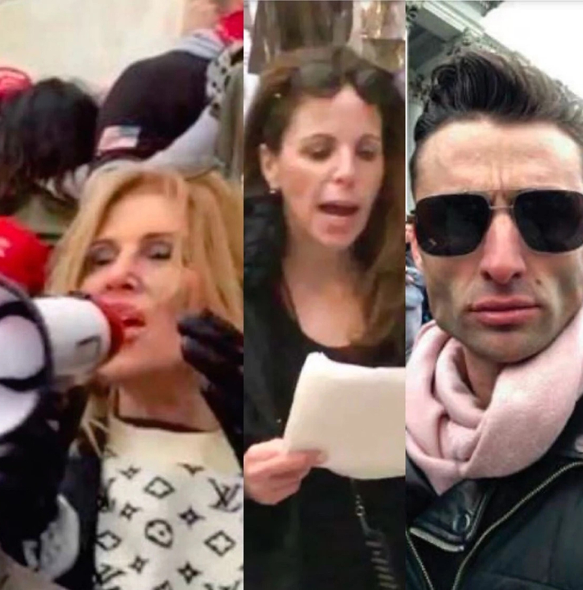 Gina Bisignano, a Beverly Hills salon owner (left to right), Simone Gold, a physician and anti-vaccine advocate, and her spokesman, John Strand, also of Beverly Hills, were accused of taking part in the insurrection at the Capitol. (Courtesy of the U.S. Department of Justice/TNS)